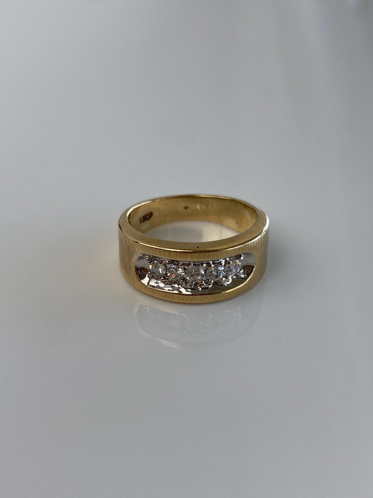Vintage Solid 14k White & Yellow Gold Clear Cubic Zirconia Ring Band - Size 6.5
