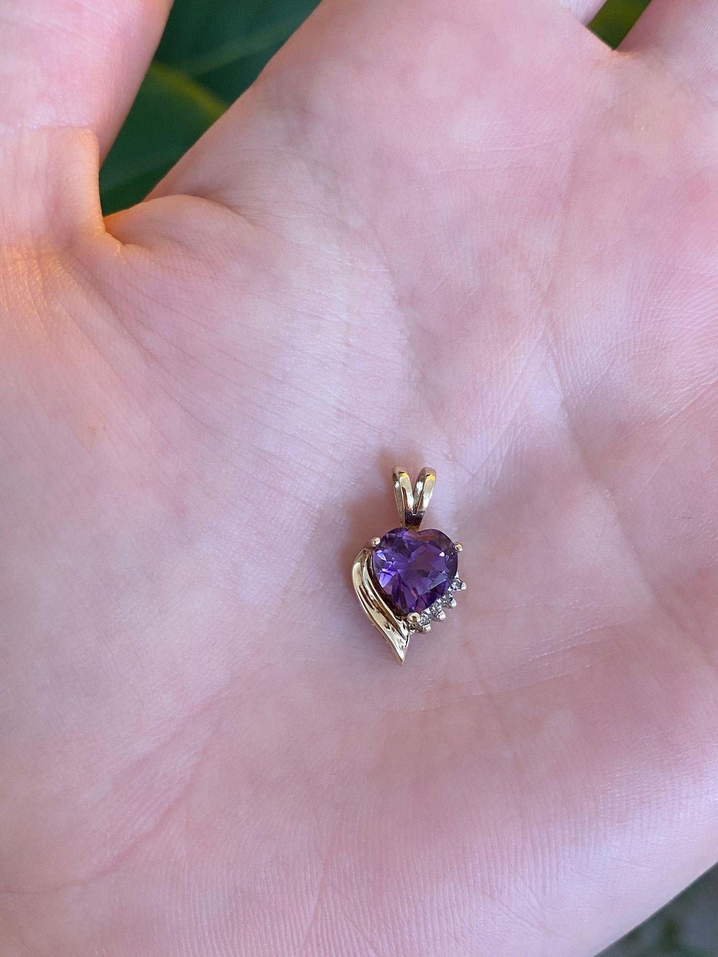Vintage Solid 10k Diamond Amethyst Heart Charm