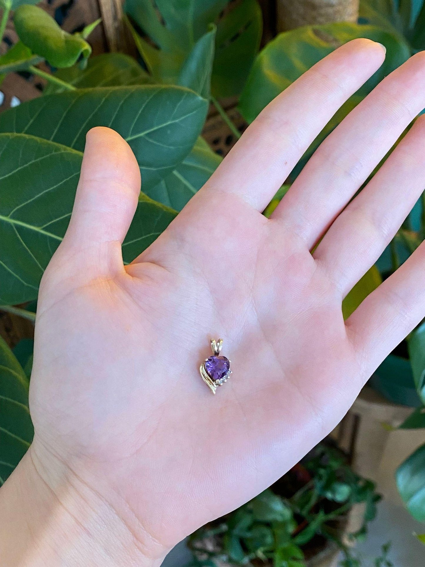 Vintage Solid 10k Diamond Amethyst Heart Charm
