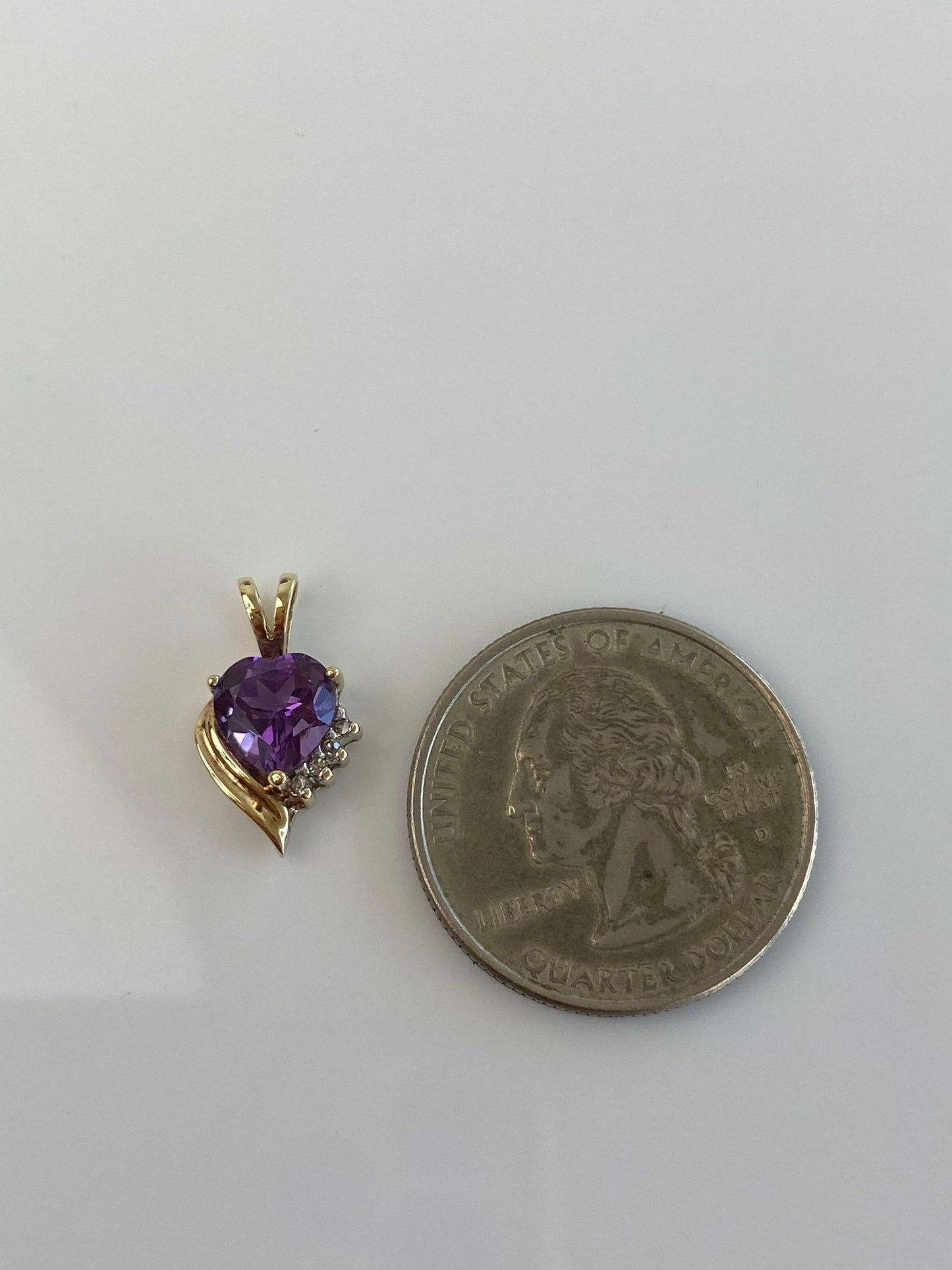 Vintage Solid 10k Diamond Amethyst Heart Charm