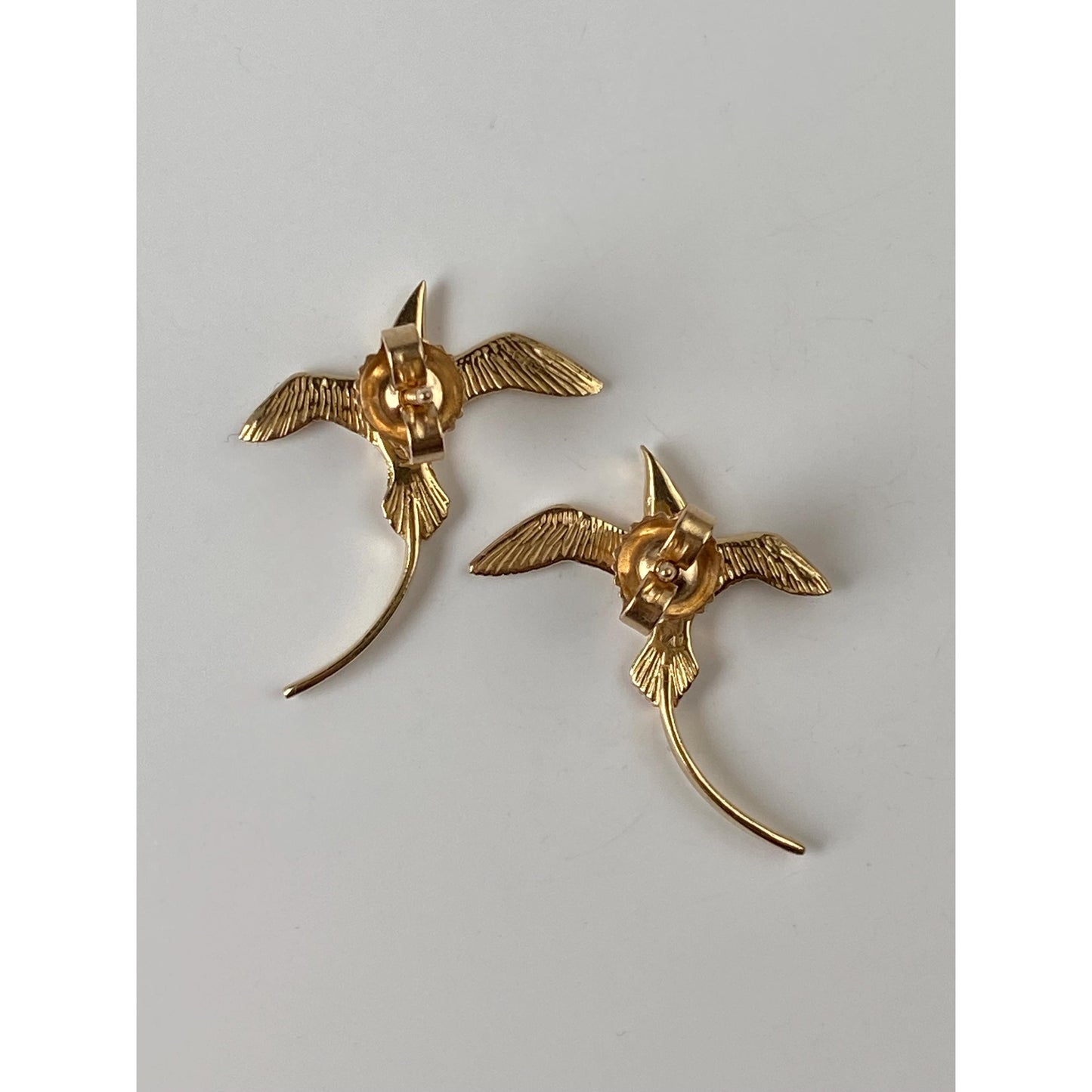 Vintage Solid 14k Yellow Gold Flying Bird Stud Earrings