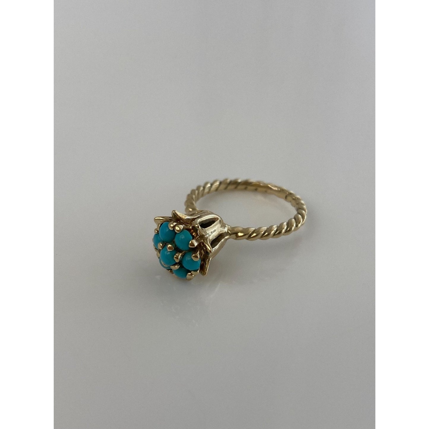 Vintage Solid 14k Yellow Gold Turquoise Flower Ring - Size 5.25