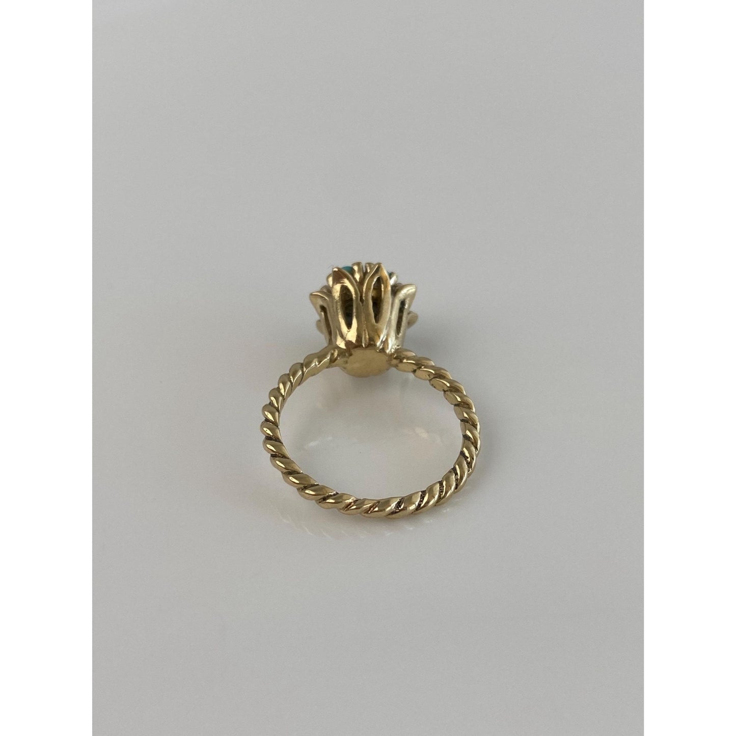 Vintage Solid 14k Yellow Gold Turquoise Flower Ring - Size 5.25