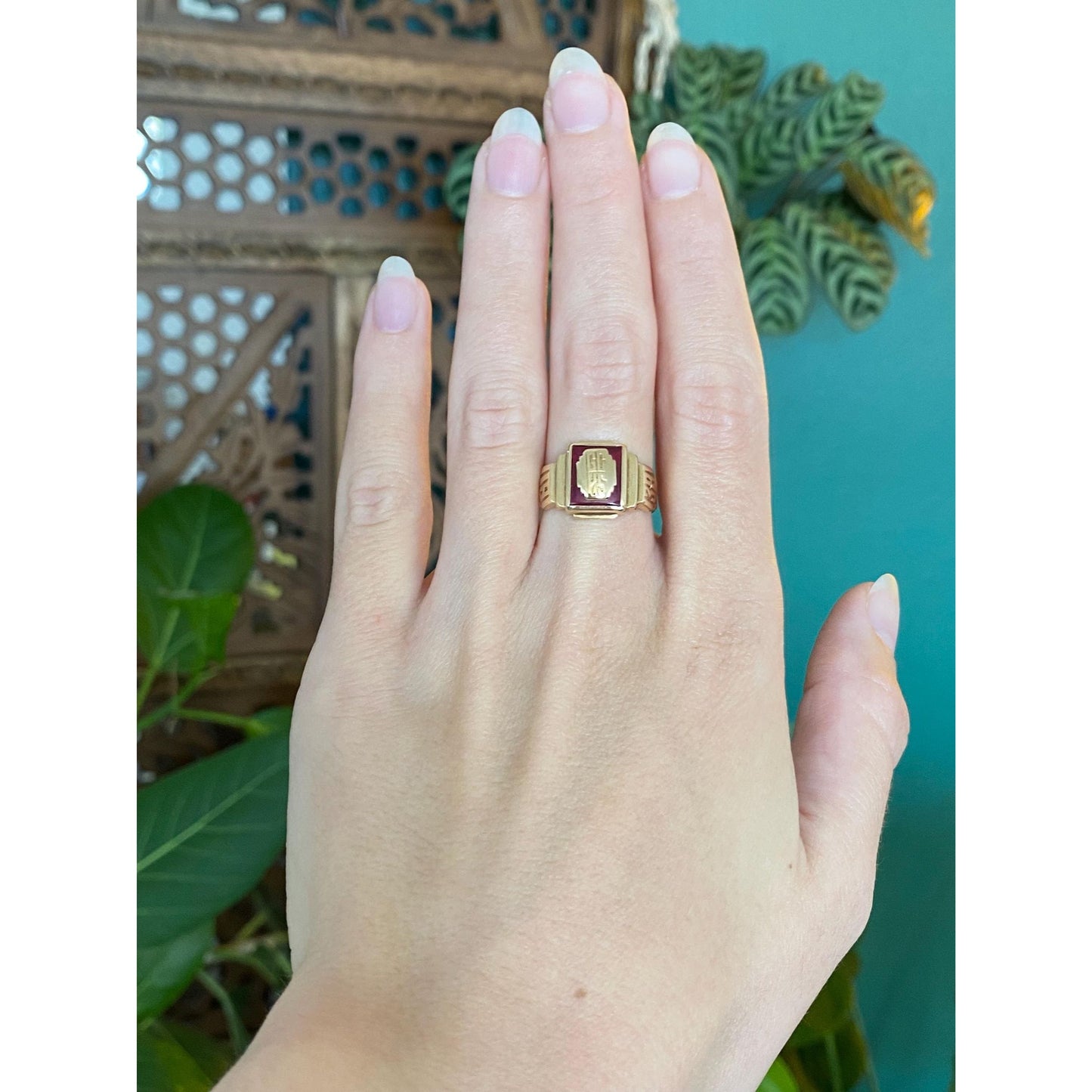 Vintage Solid 10k Yellow Gold Pink Sapphire 1938 Class Ring - Size 6.25