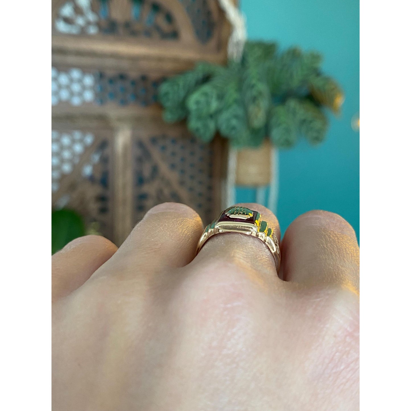 Vintage Solid 10k Yellow Gold Pink Sapphire 1938 Class Ring - Size 6.25