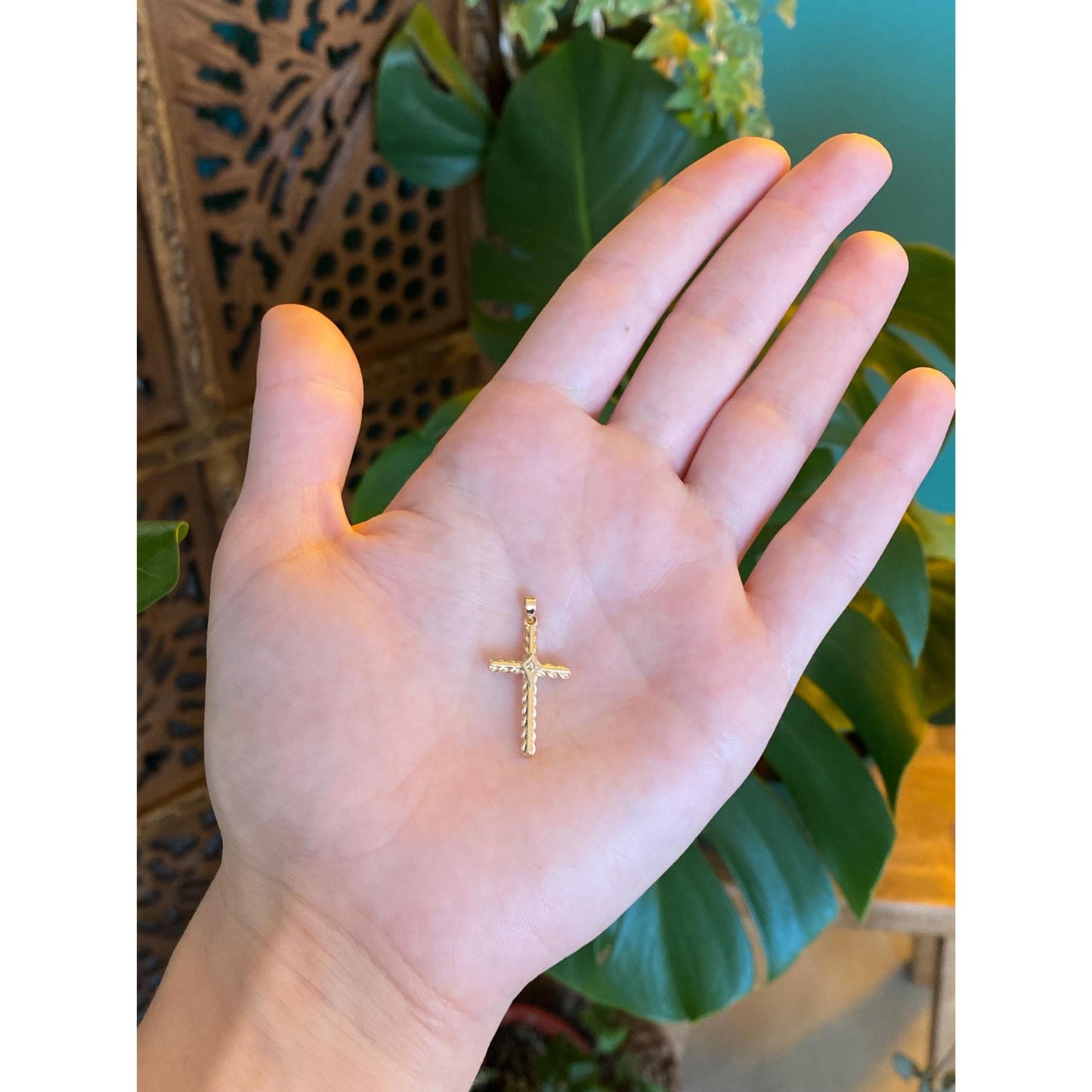 Vintage Solid 14k White & Yellow Gold Diamond Cross Charm
