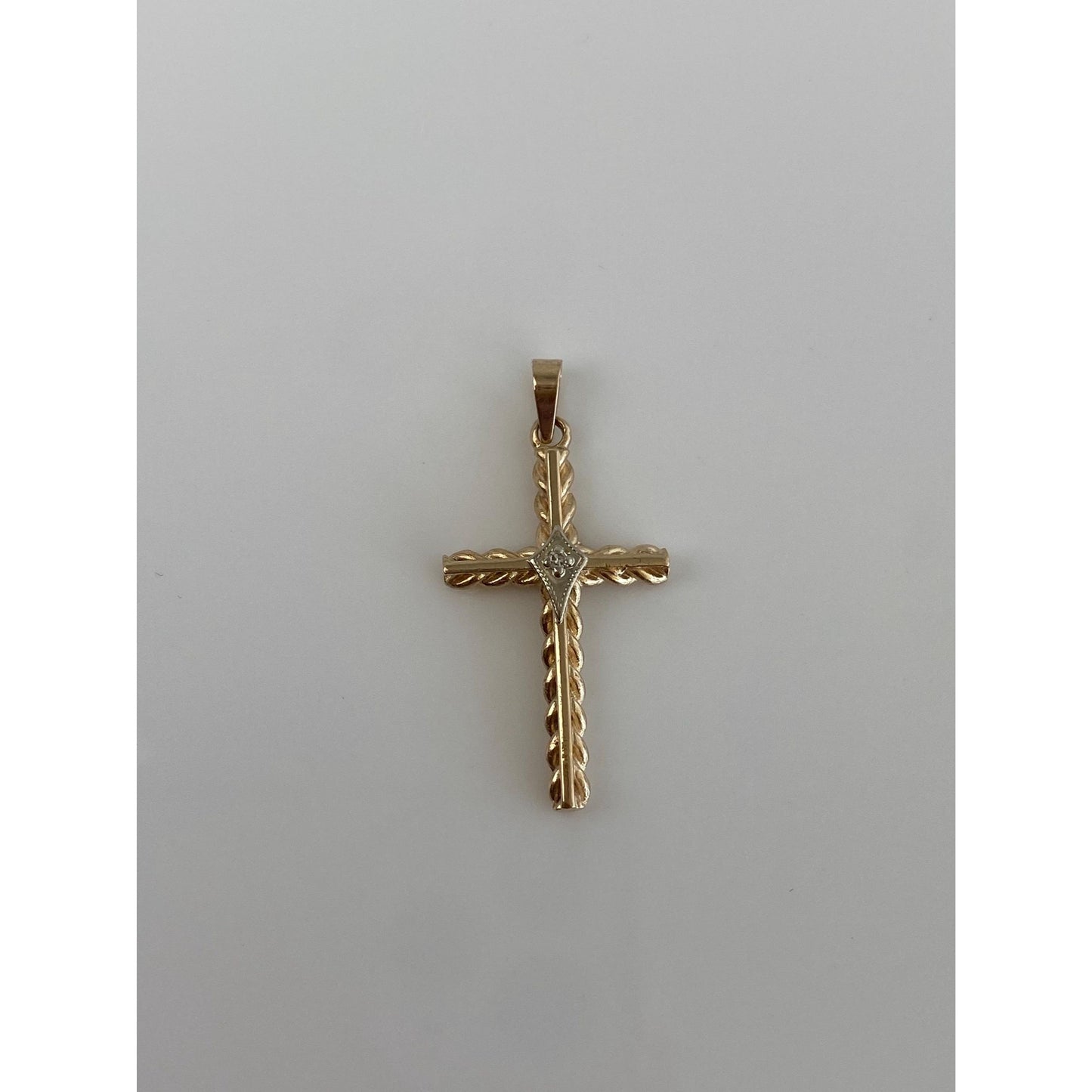 Vintage Solid 14k White & Yellow Gold Diamond Cross Charm