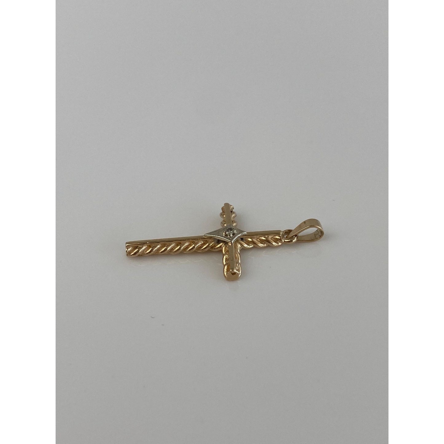 Vintage Solid 14k White & Yellow Gold Diamond Cross Charm