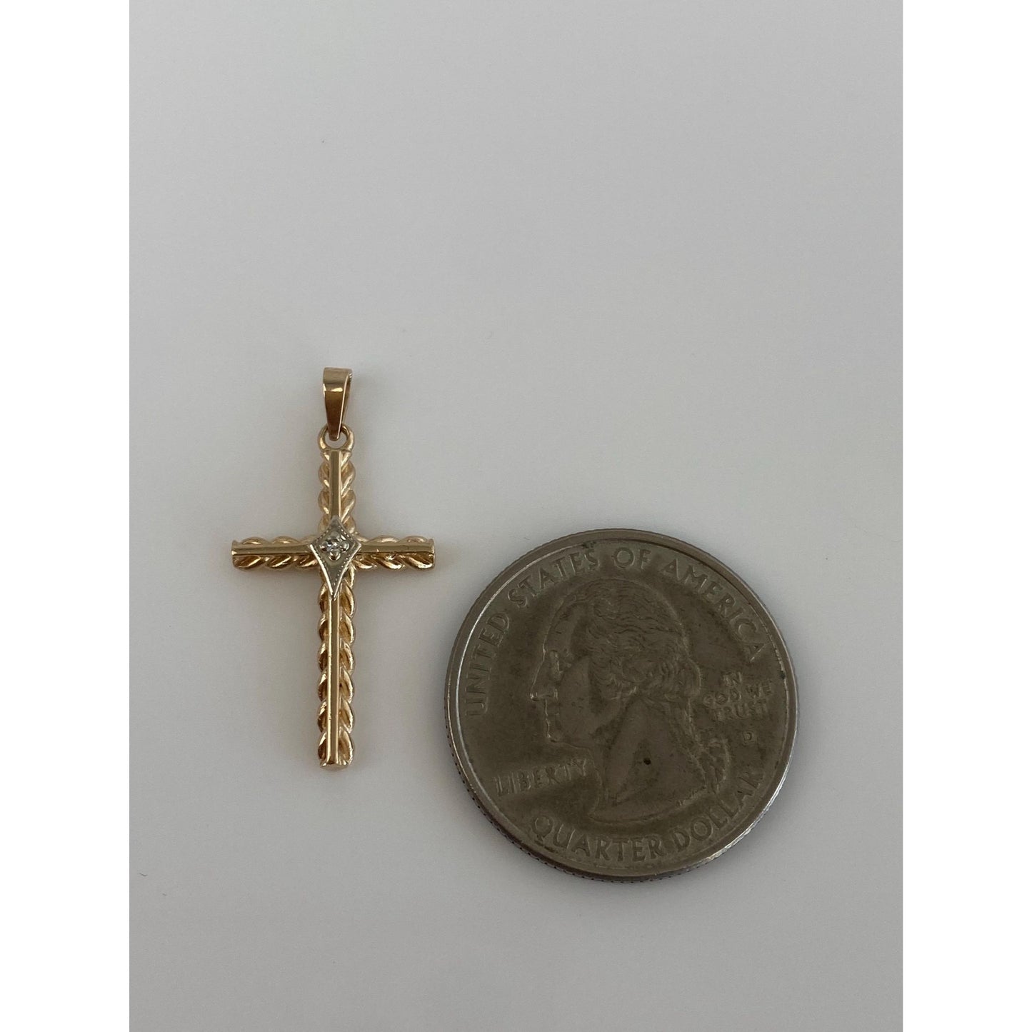 Vintage Solid 14k White & Yellow Gold Diamond Cross Charm