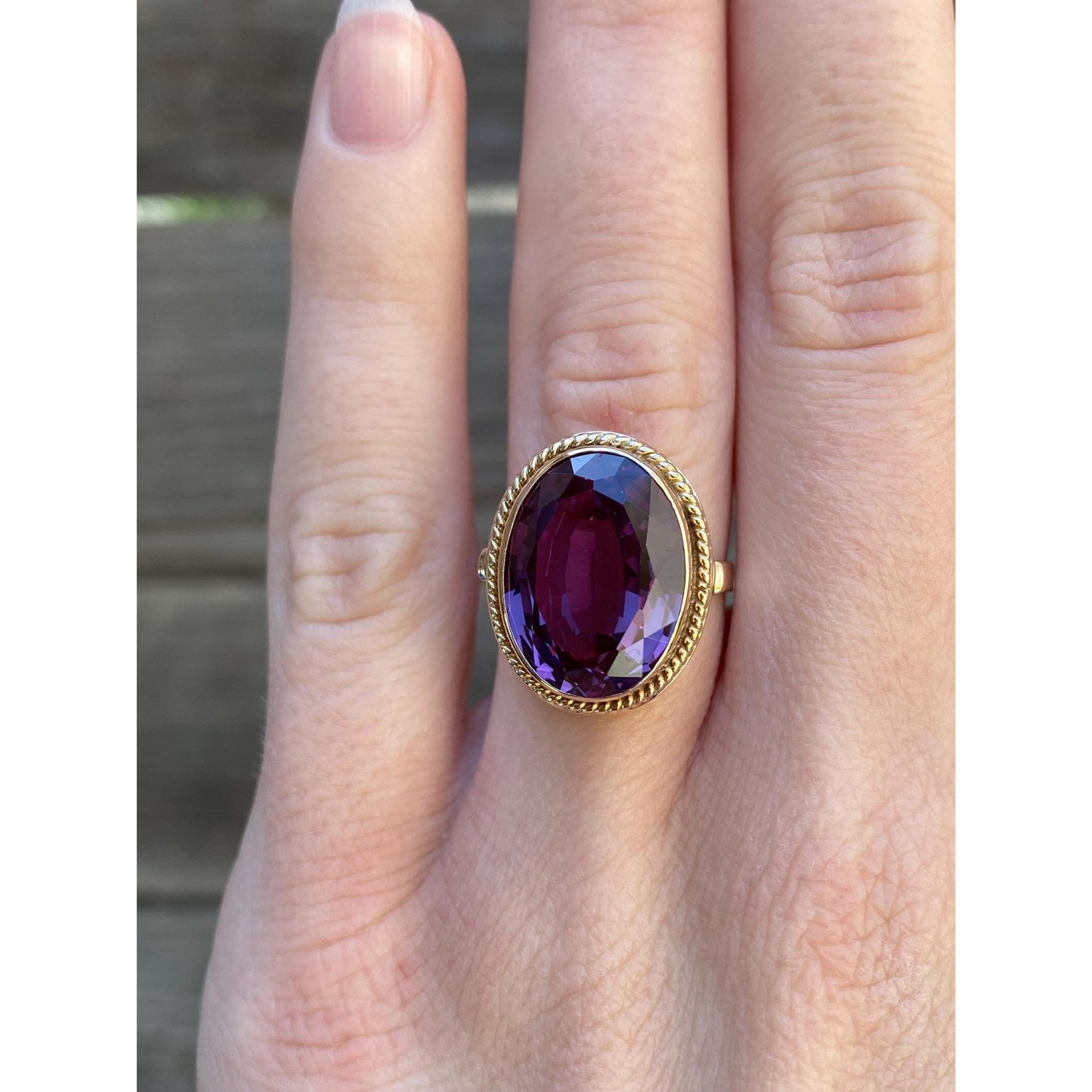 Solid 14k Rosey Gold Purple Sapphire Ring - Size 5.25
