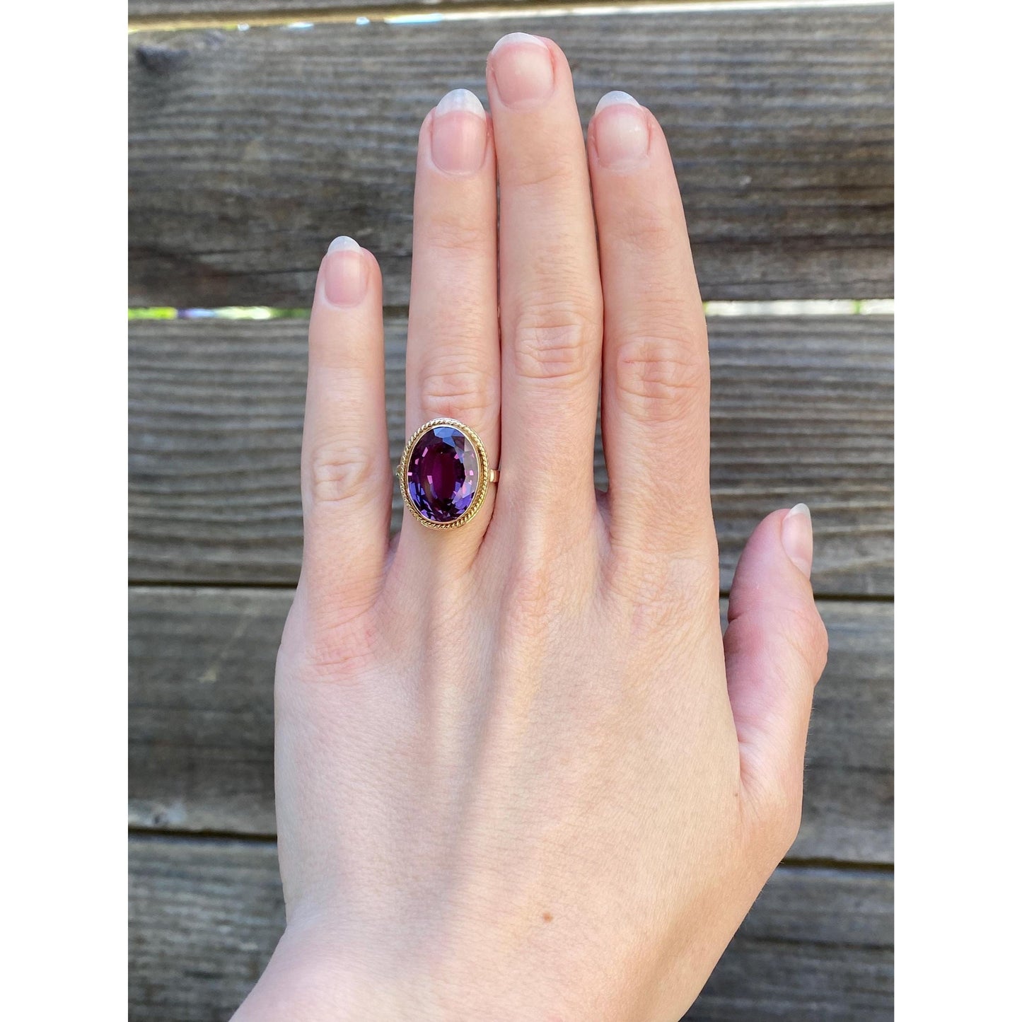 Solid 14k Rosey Gold Purple Sapphire Ring - Size 5.25
