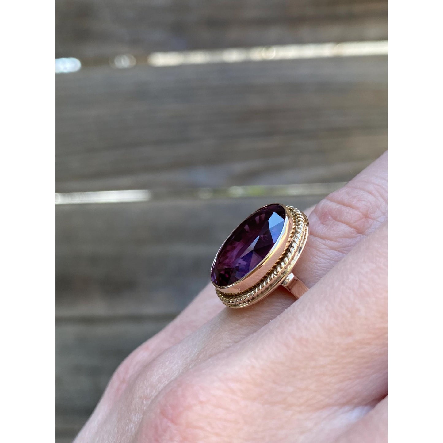 Solid 14k Rosey Gold Purple Sapphire Ring - Size 5.25