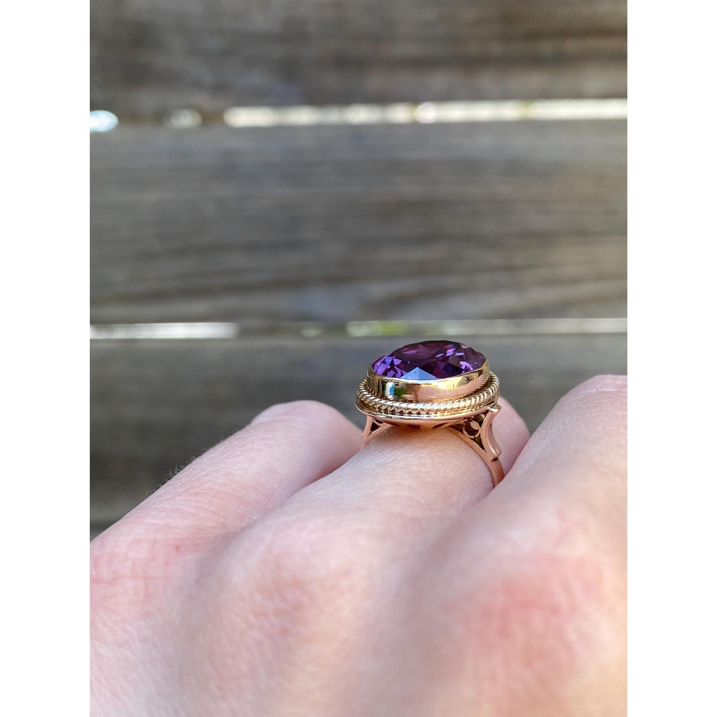 Solid 14k Rosey Gold Purple Sapphire Ring - Size 5.25