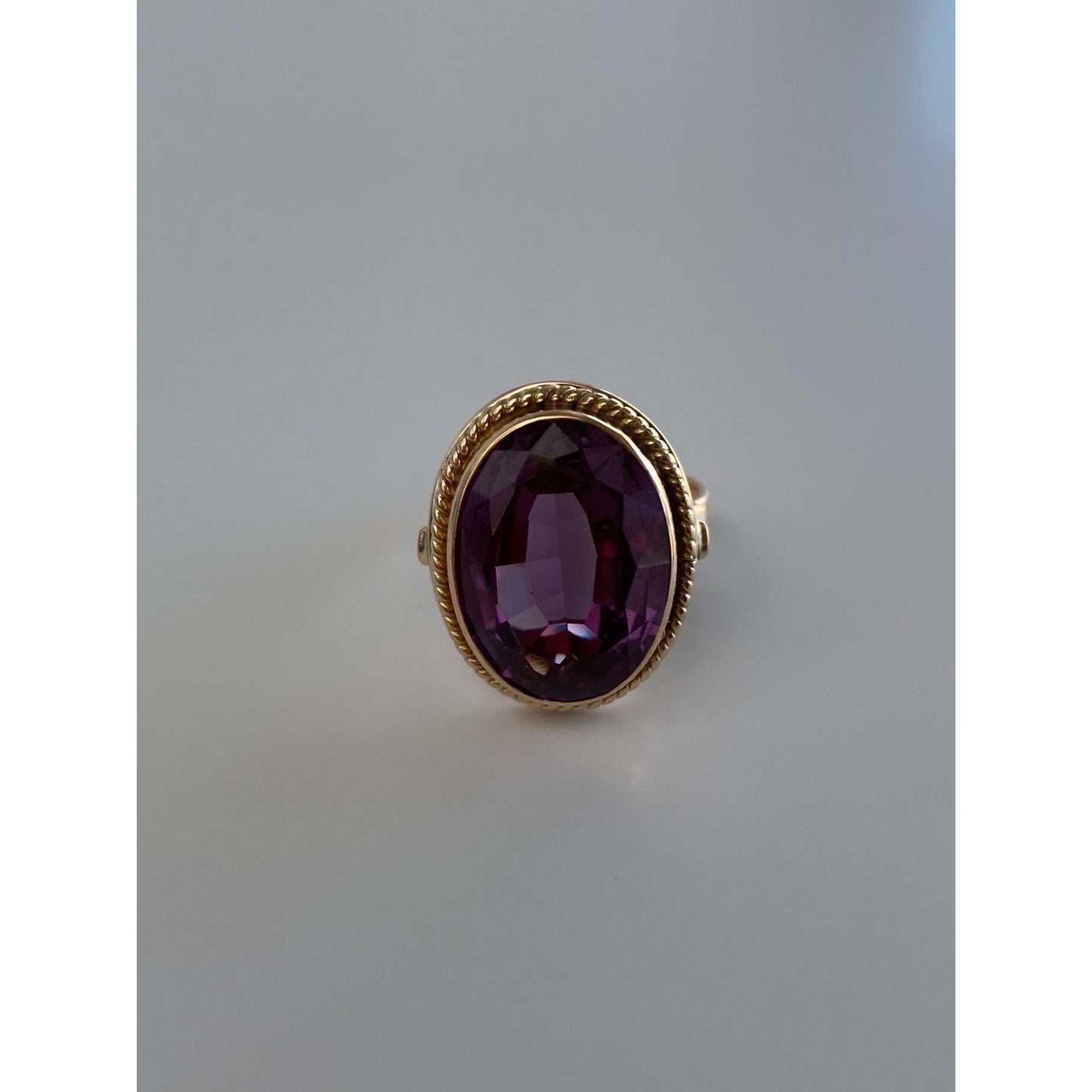 Solid 14k Rosey Gold Purple Sapphire Ring - Size 5.25