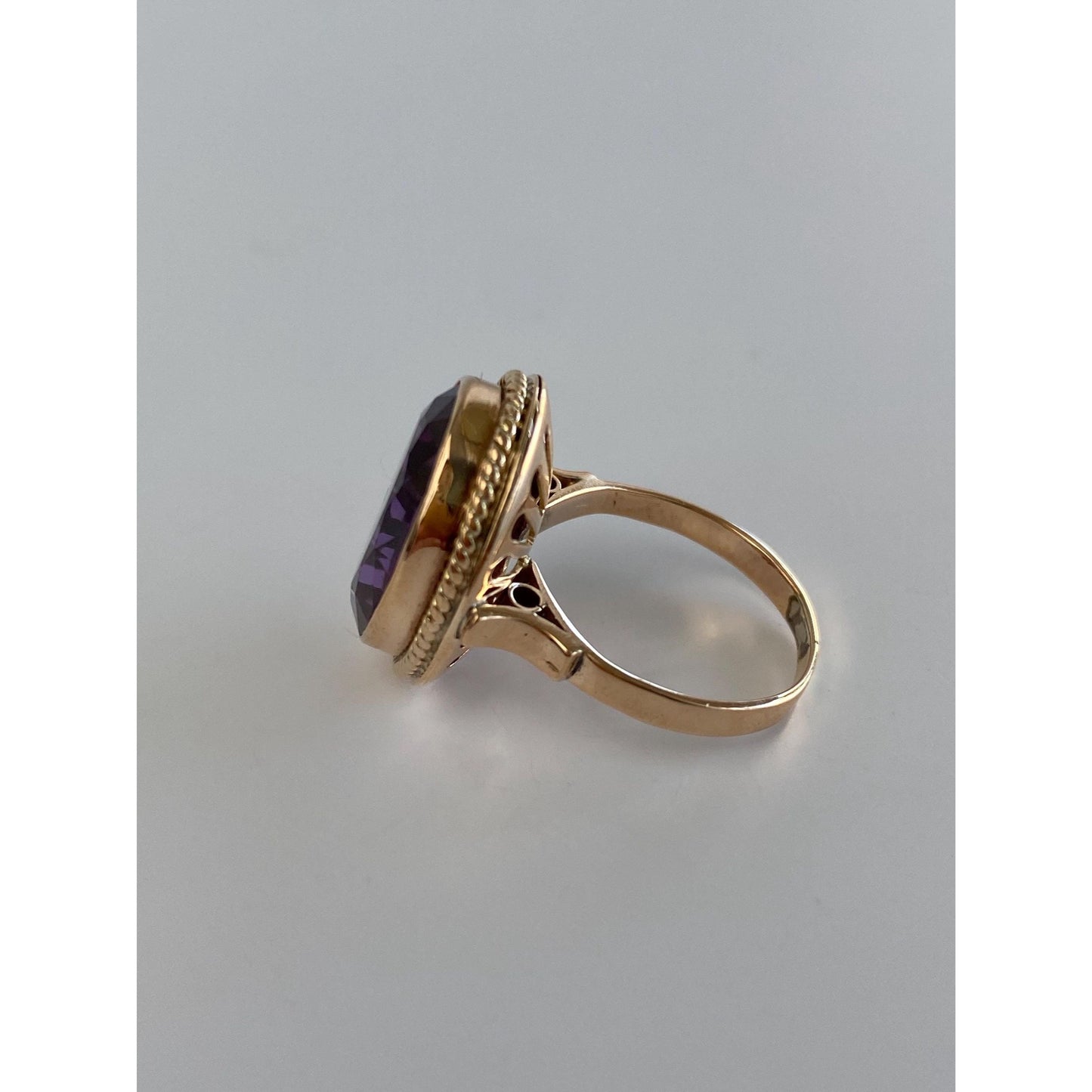 Solid 14k Rosey Gold Purple Sapphire Ring - Size 5.25