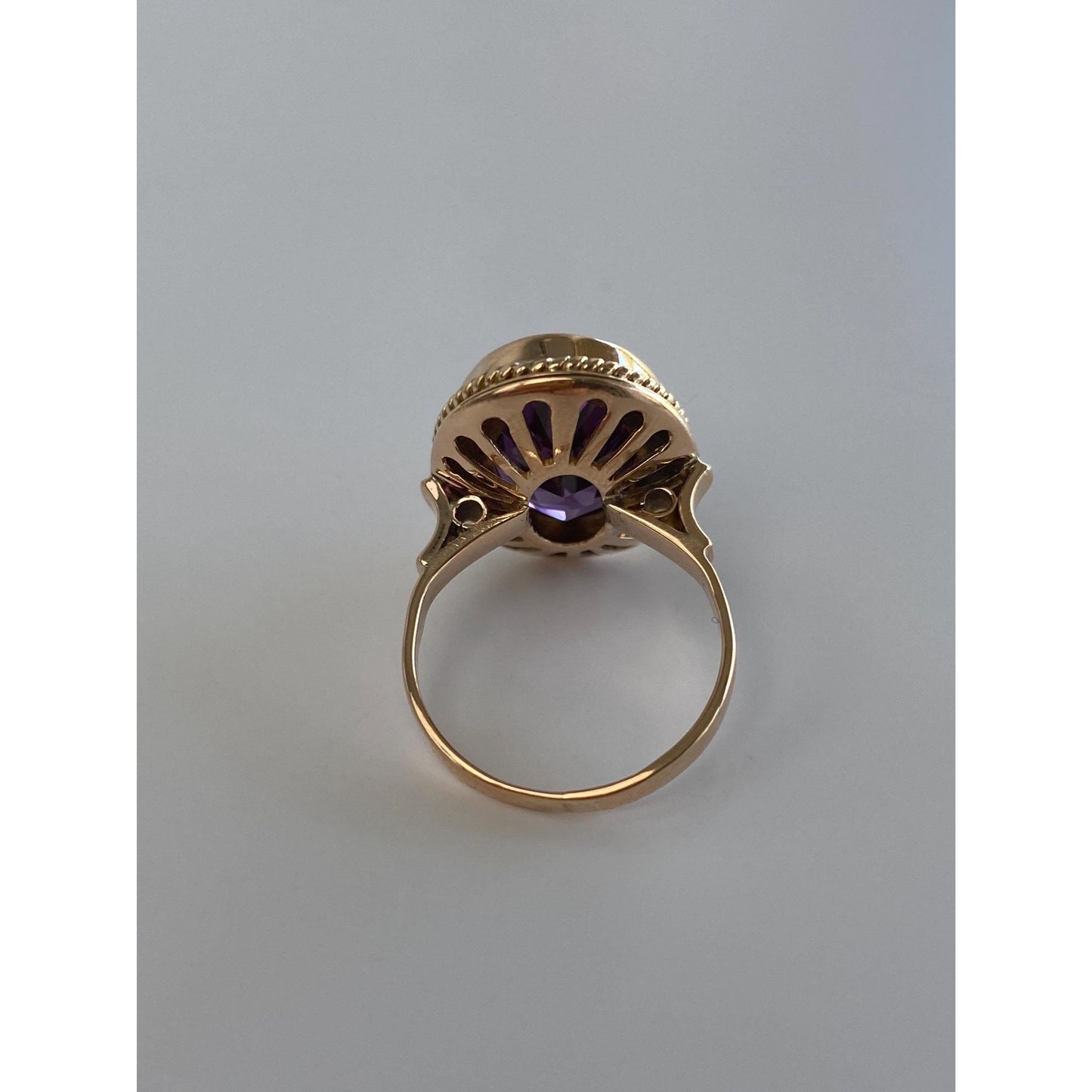 Solid 14k Rosey Gold Purple Sapphire Ring - Size 5.25