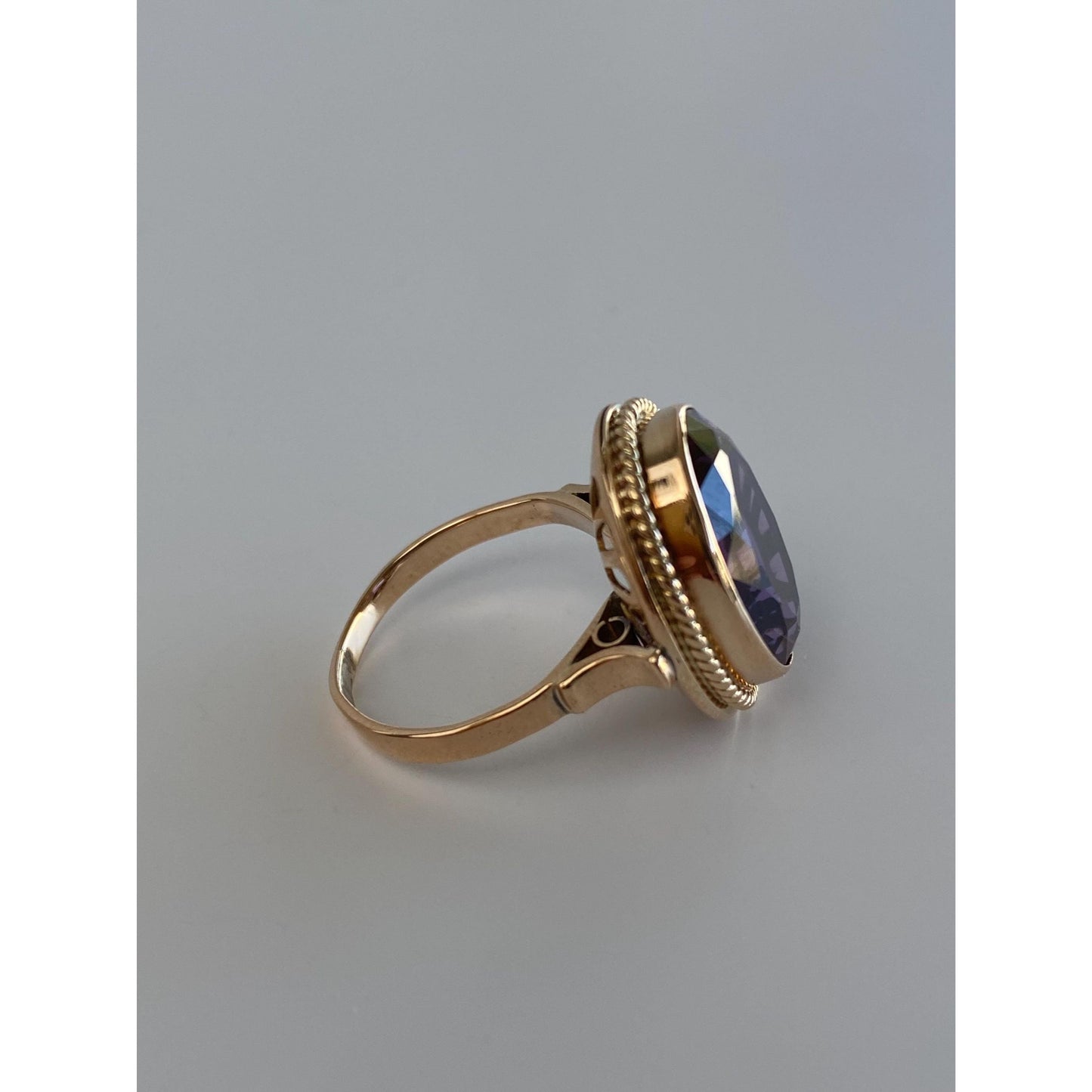 Solid 14k Rosey Gold Purple Sapphire Ring - Size 5.25