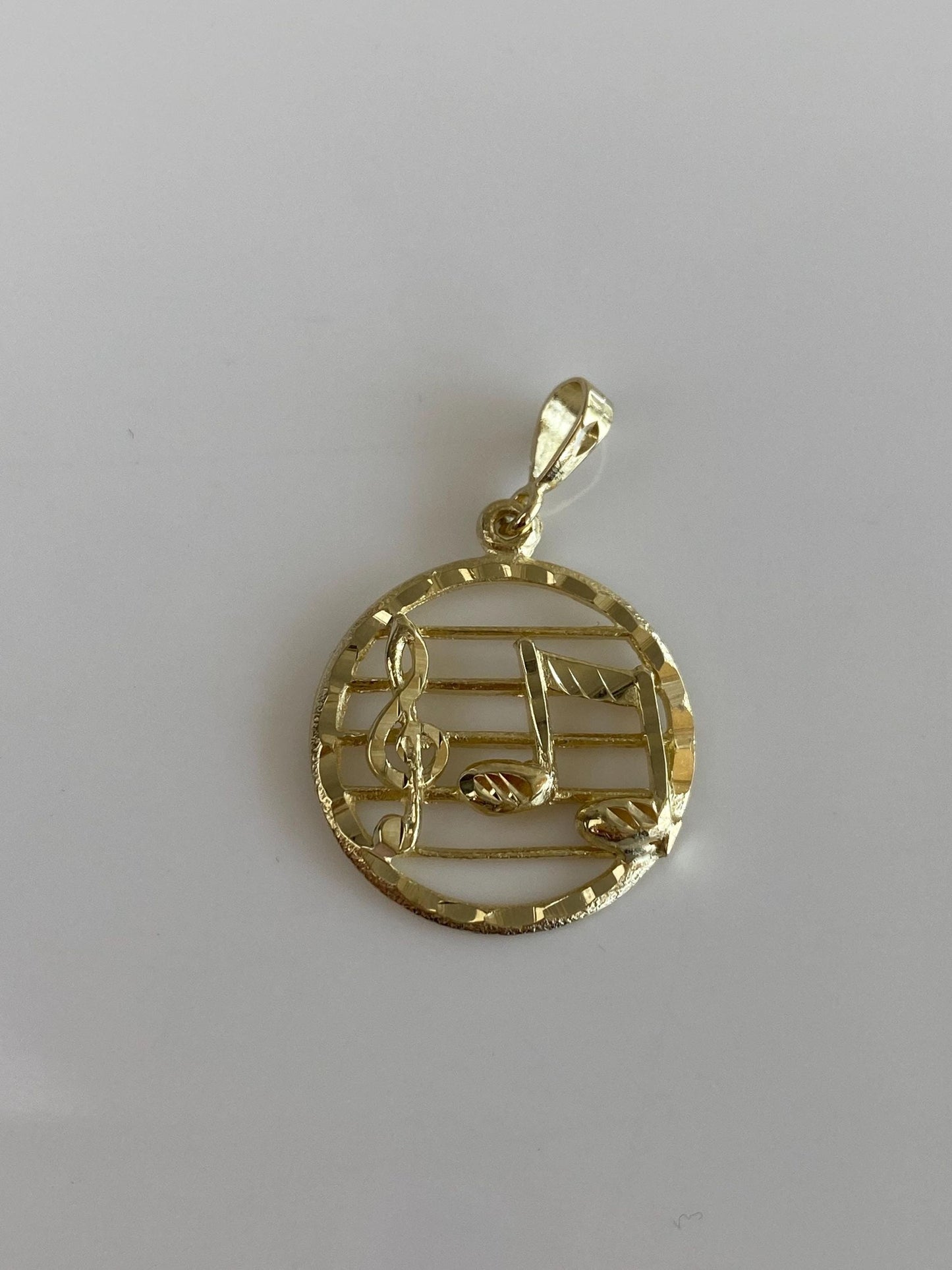 Vintage Solid 14k Yellow Gold Diamond Cut Music Symbols Charm