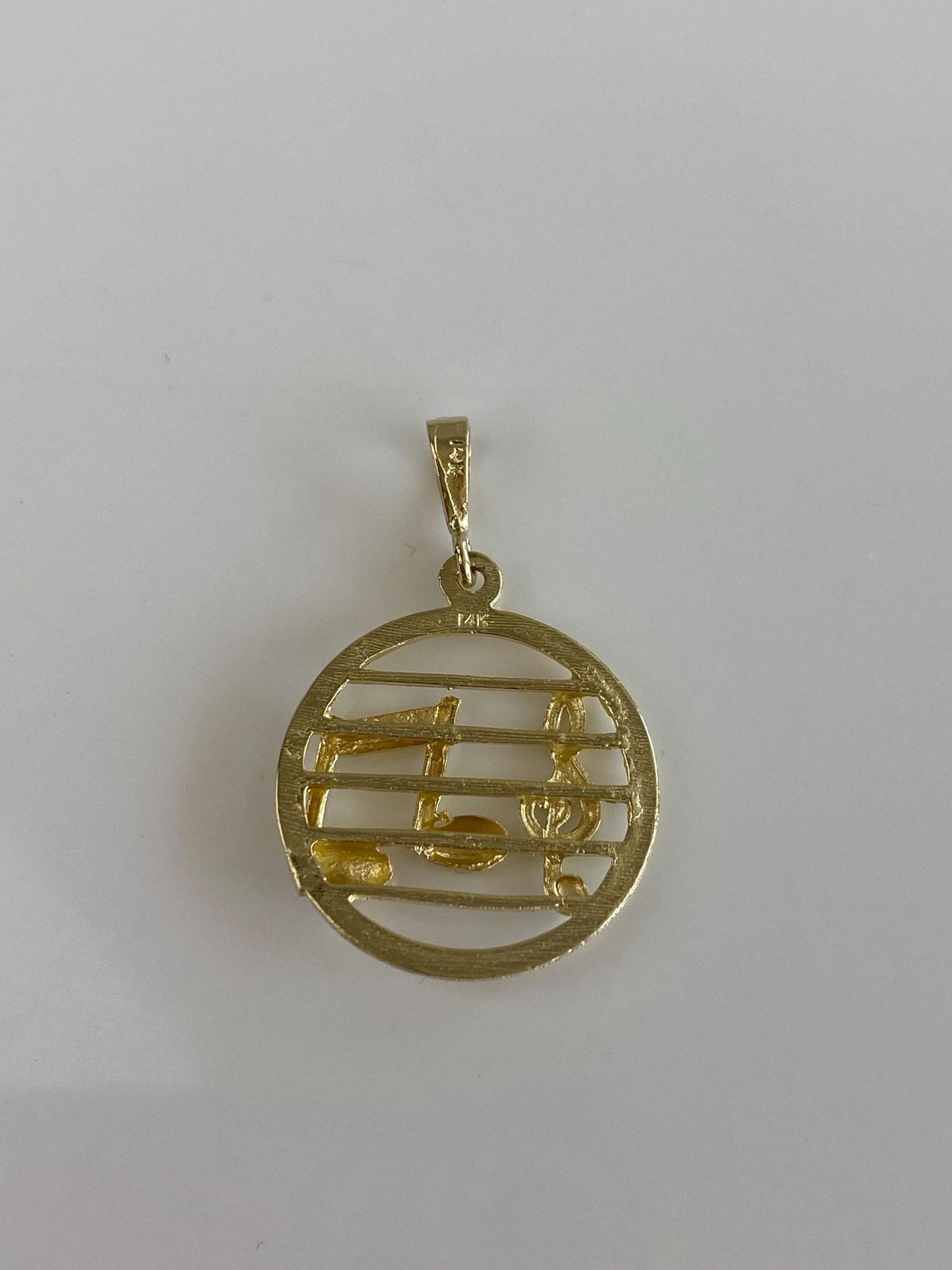 Vintage Solid 14k Yellow Gold Diamond Cut Music Symbols Charm