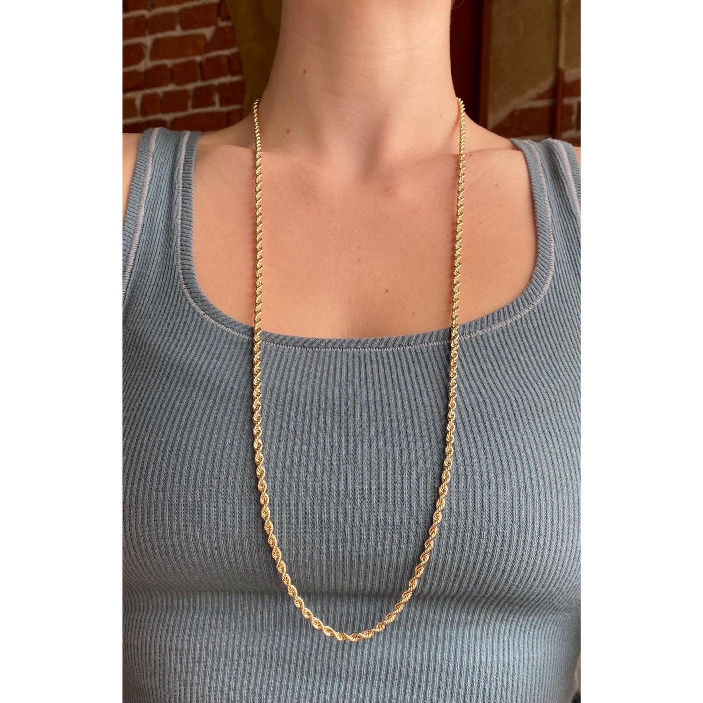 Vintage 14k Yellow Gold Rope Chain Necklace - 32.75 inches