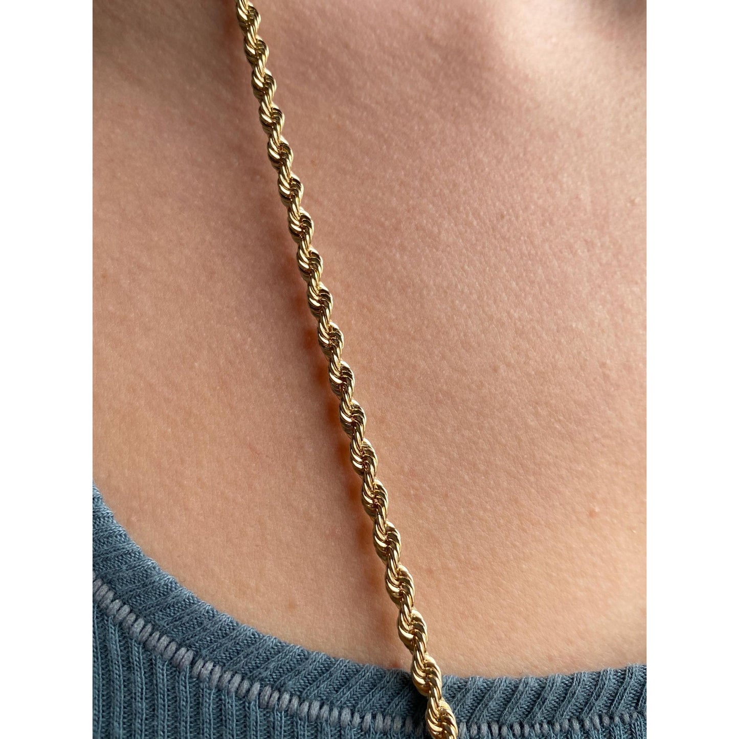 Vintage 14k Yellow Gold Rope Chain Necklace - 32.75 inches