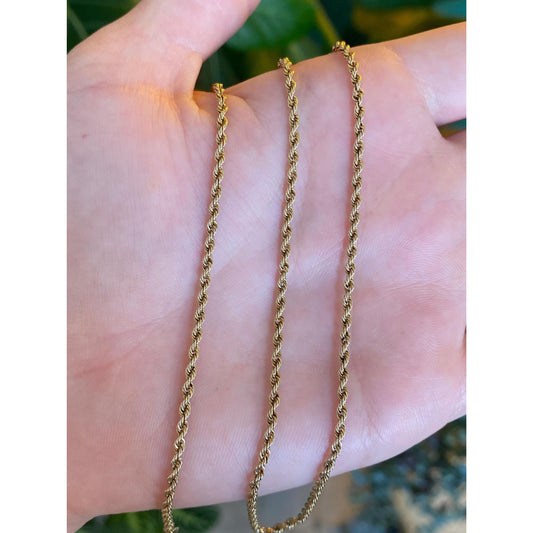 Vintage Solid 14k Yellow Gold Rope Chain Necklace - 19.5 inches