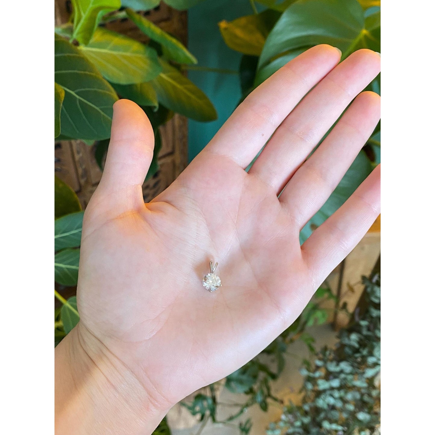 Vintage Solid 14k White Gold Clear Spinel Charm