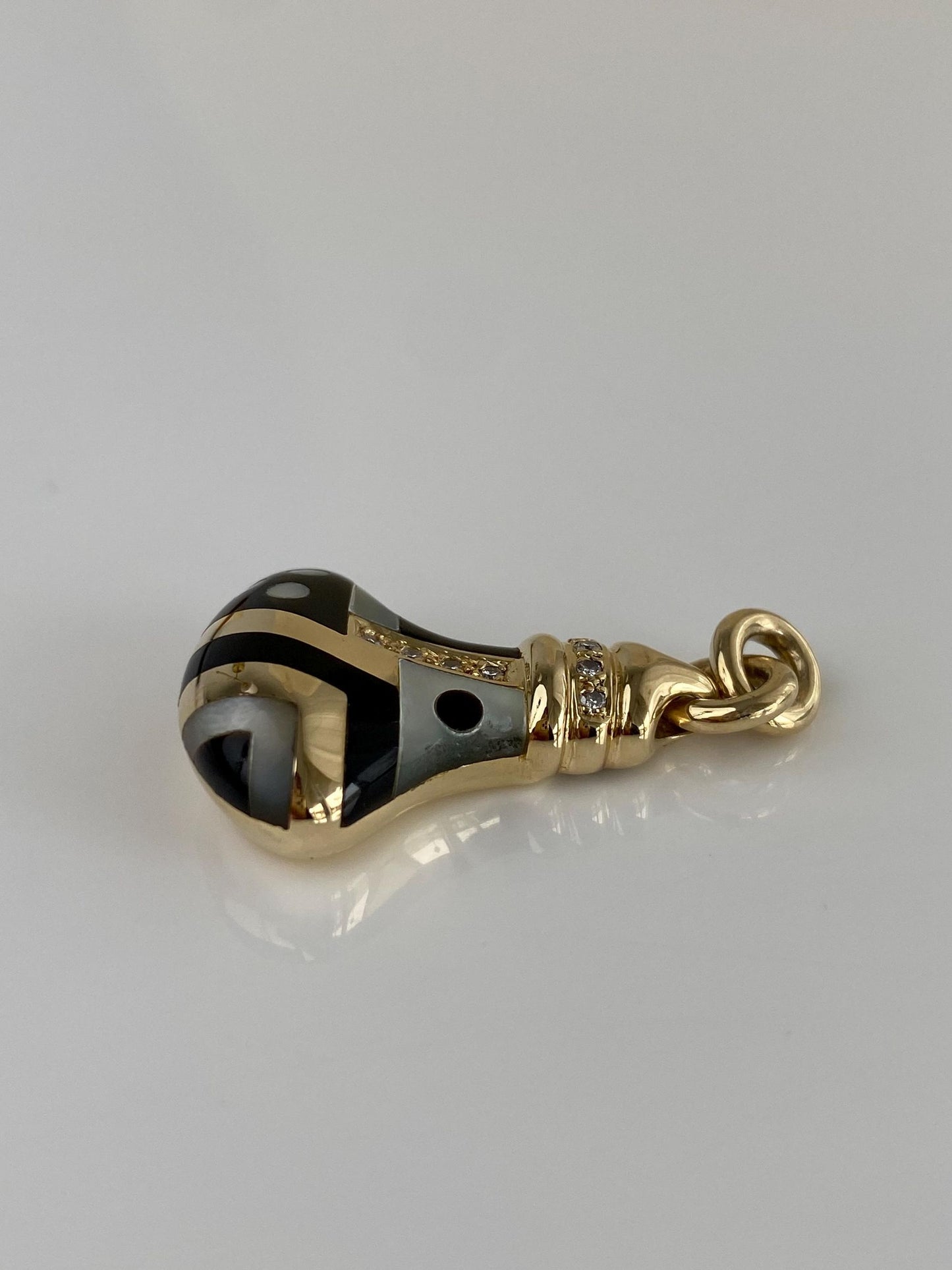 Vintage Solid 14k Yellow Gold Diamond Mother of Pearl Onyx Inlay Charm