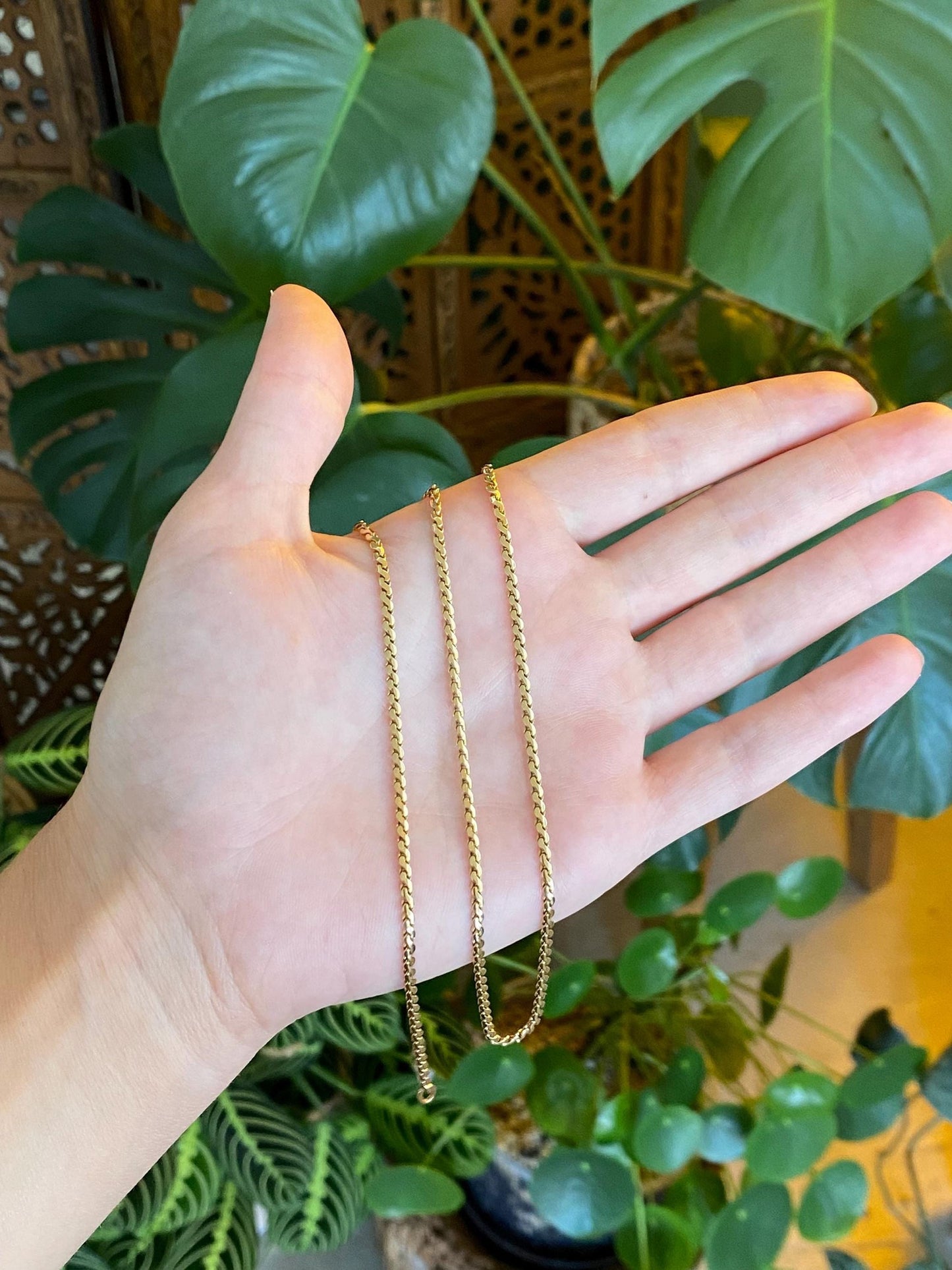 Vintage Solid 18k Yellow Gold Chunky Long Serpentine Chain Necklace - 23.25 inches