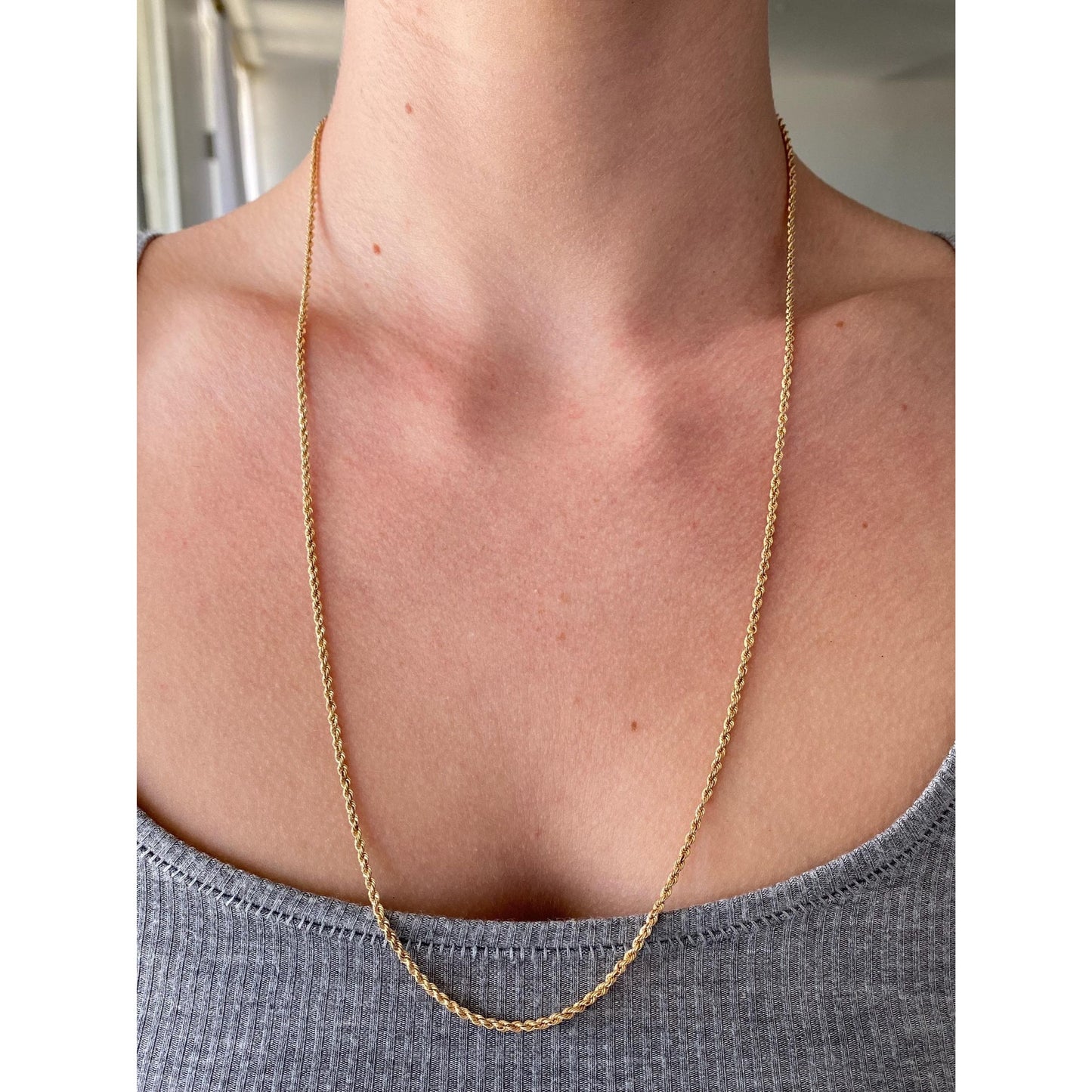 Vintage Solid 14k Yellow Gold Rope Chain Necklace - 24.25 inches