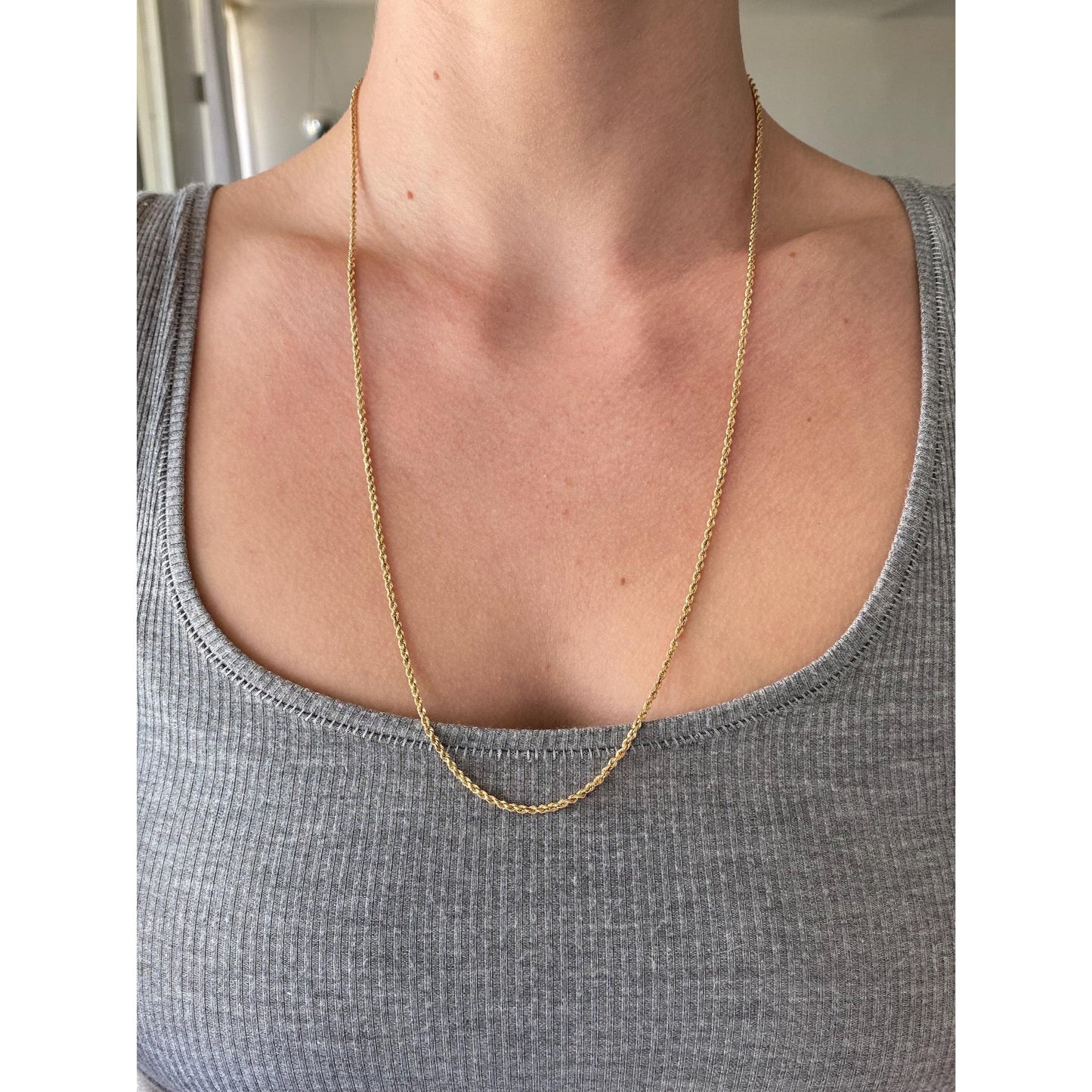 Vintage Solid 14k Yellow Gold Rope Chain Necklace - 24.25 inches