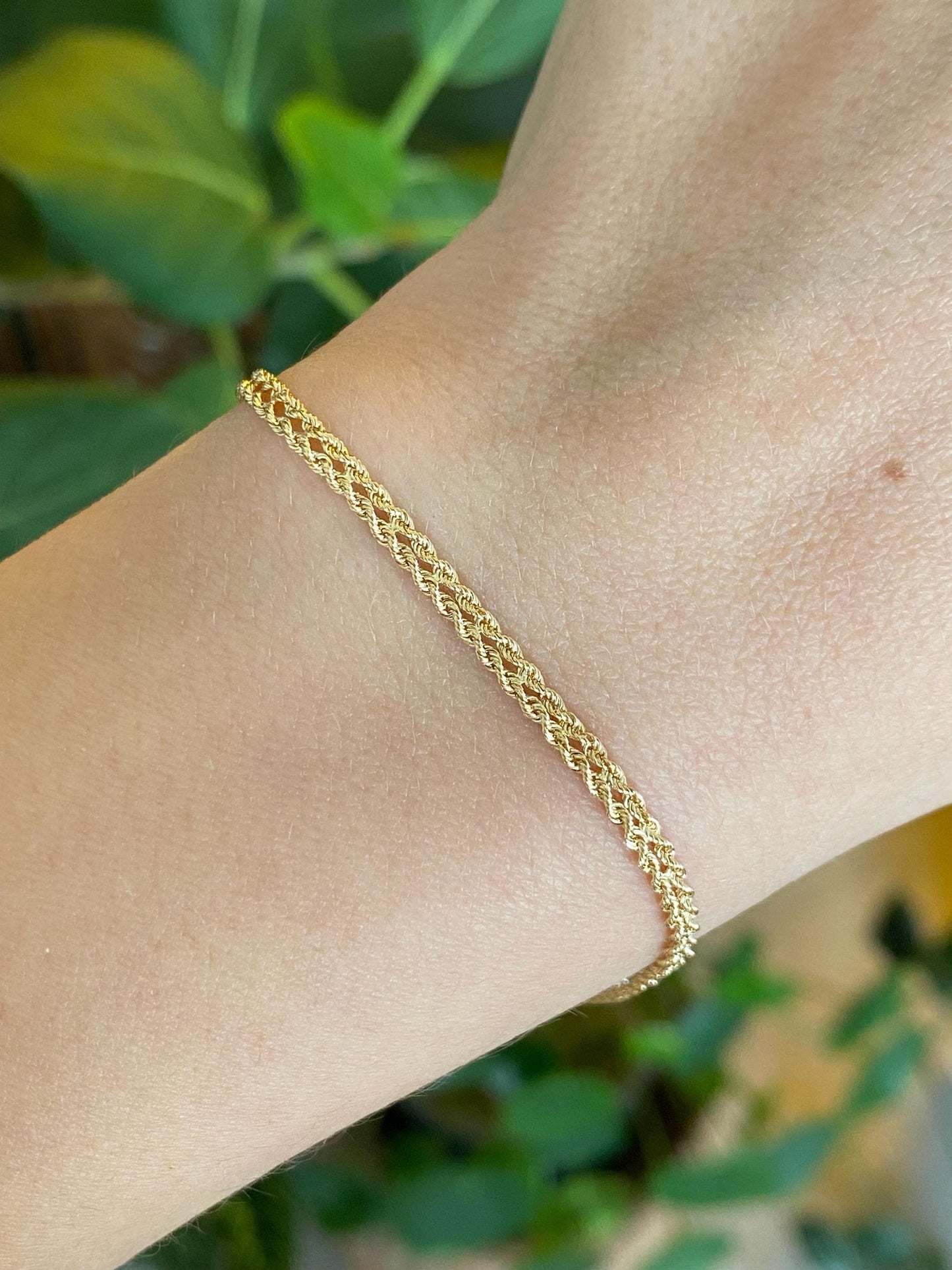 Vintage Solid 14k Yellow Gold Double Rope Chain Bracelet - 7 inches