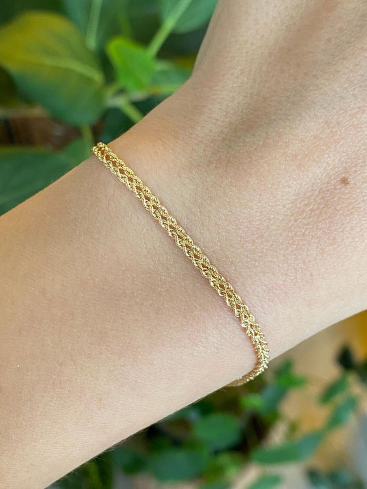 Vintage Solid 14k Yellow Gold Double Rope Chain Bracelet - 7 inches