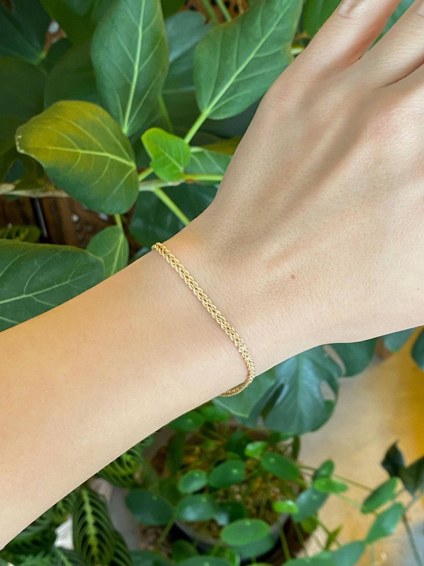 Vintage Solid 14k Yellow Gold Double Rope Chain Bracelet - 7 inches