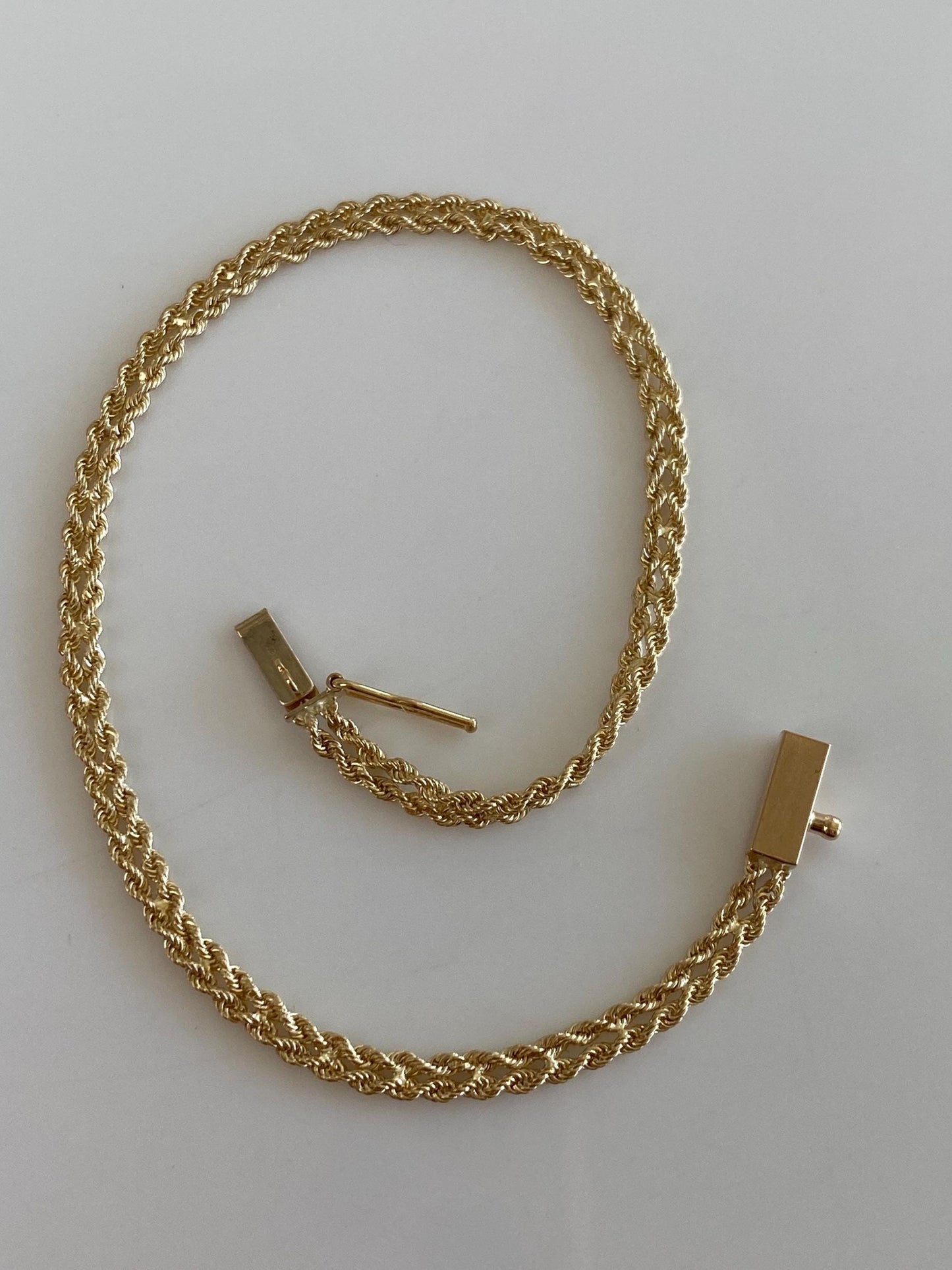 Vintage Solid 14k Yellow Gold Double Rope Chain Bracelet - 7 inches