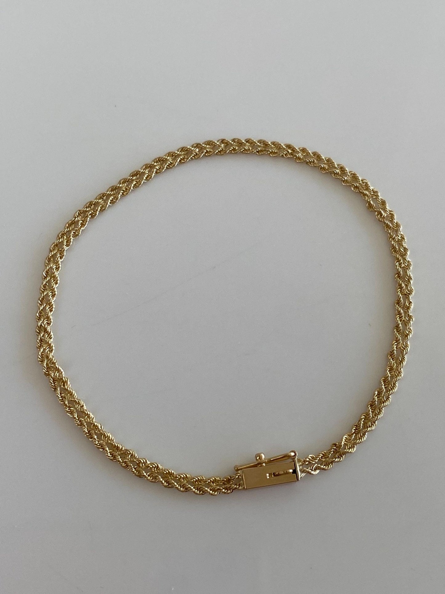 Vintage Solid 14k Yellow Gold Double Rope Chain Bracelet - 7 inches