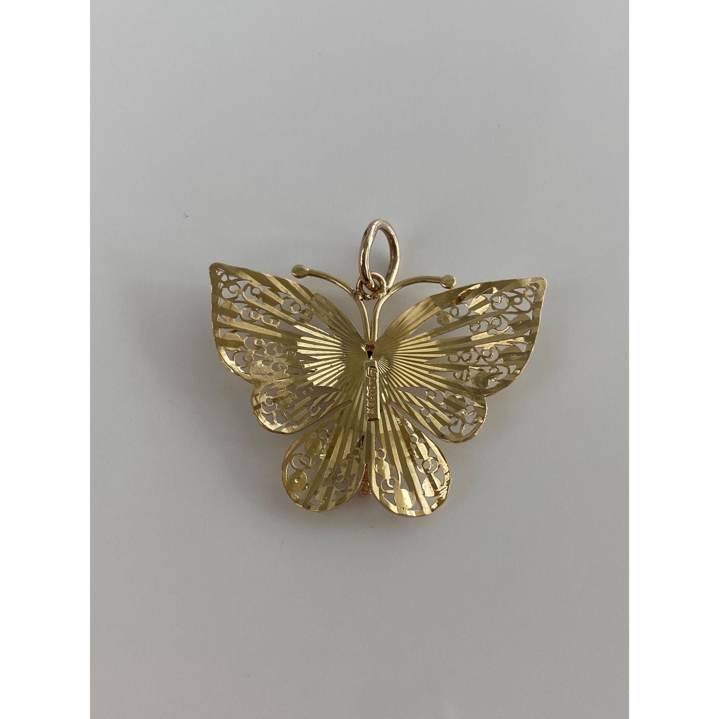 Vintage Solid 14k Tri Tone Gold Filigree Butterfly Charm