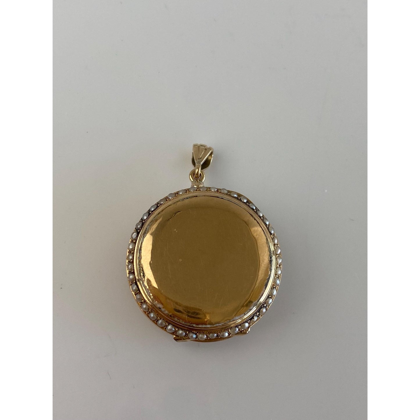 Vintage Solid 18k Yellow Gold Enamel Lady Birds Seed Pearls Pocket Watch Locket Charm