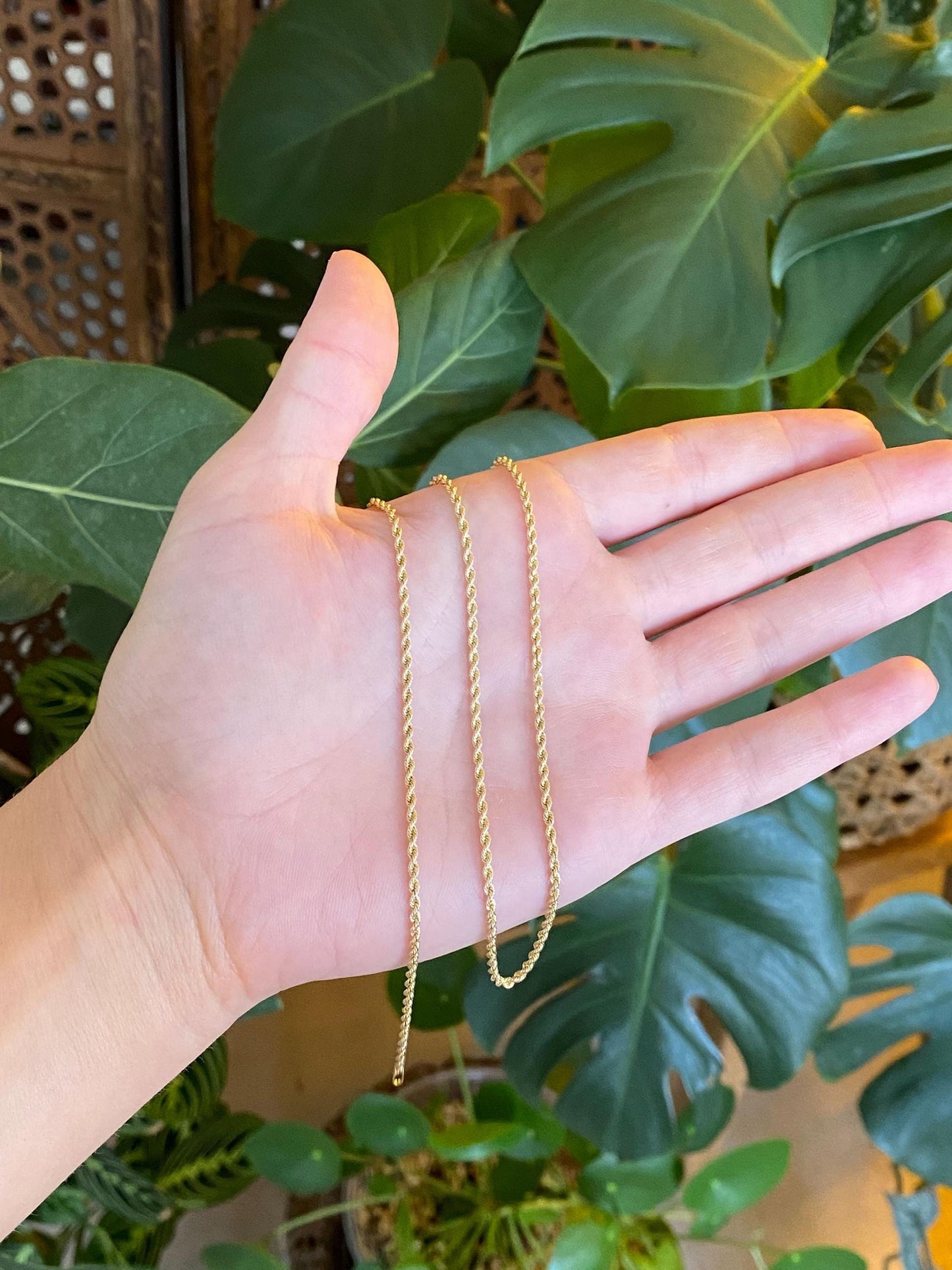 Vintage Solid 14k Yellow Gold Slim Rope Chain Necklace - 20 inches