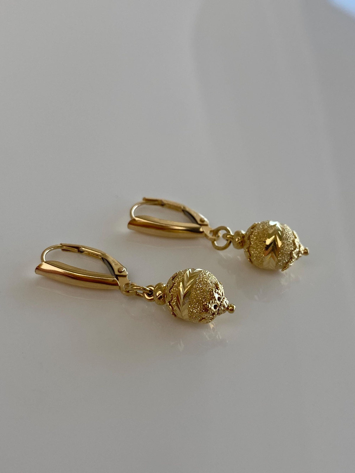 Vintage 14k & 18k Yellow Gold Diamond Cut Sparkly Ball Dangle Earrings