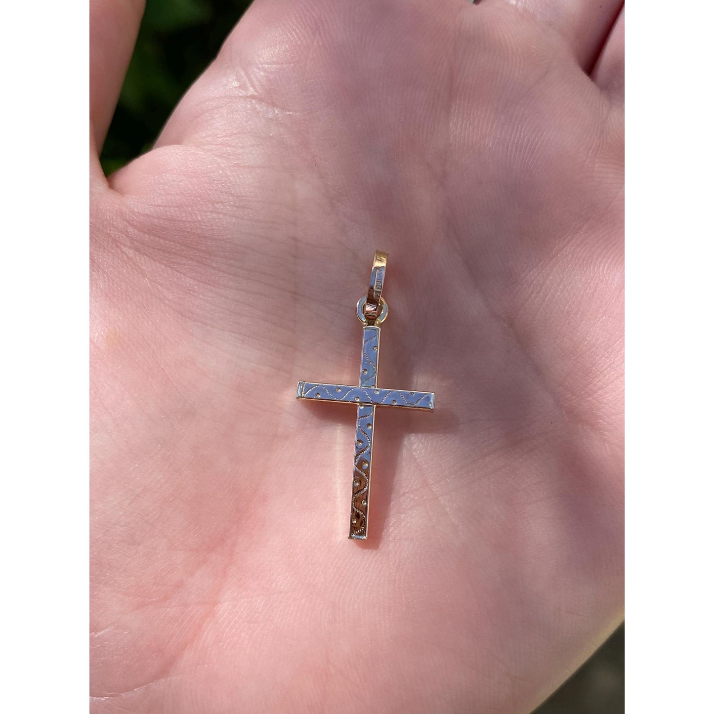 Vintage 14k Yellow Gold Designed Cross Charm