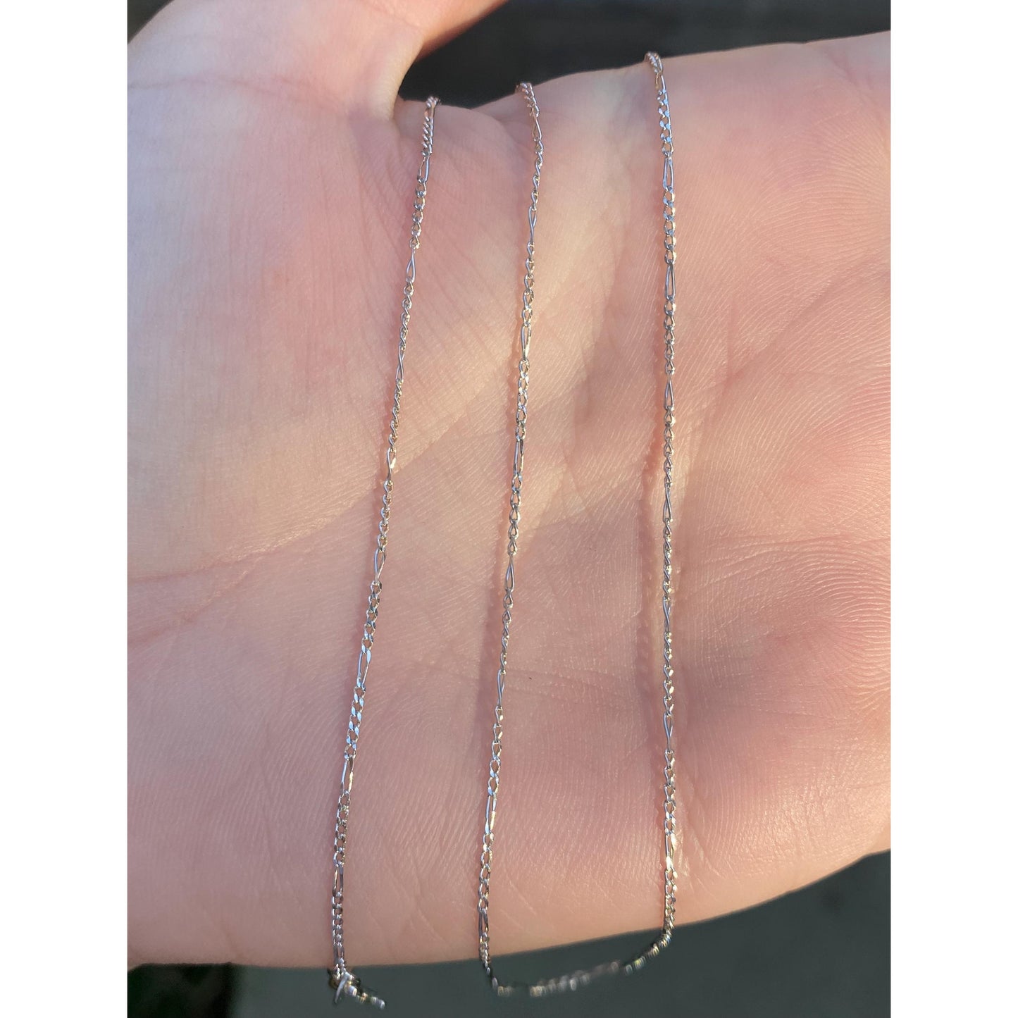 Vintage Solid 14k White Gold Dainty Figaro Chain Necklace - 24.75 inches