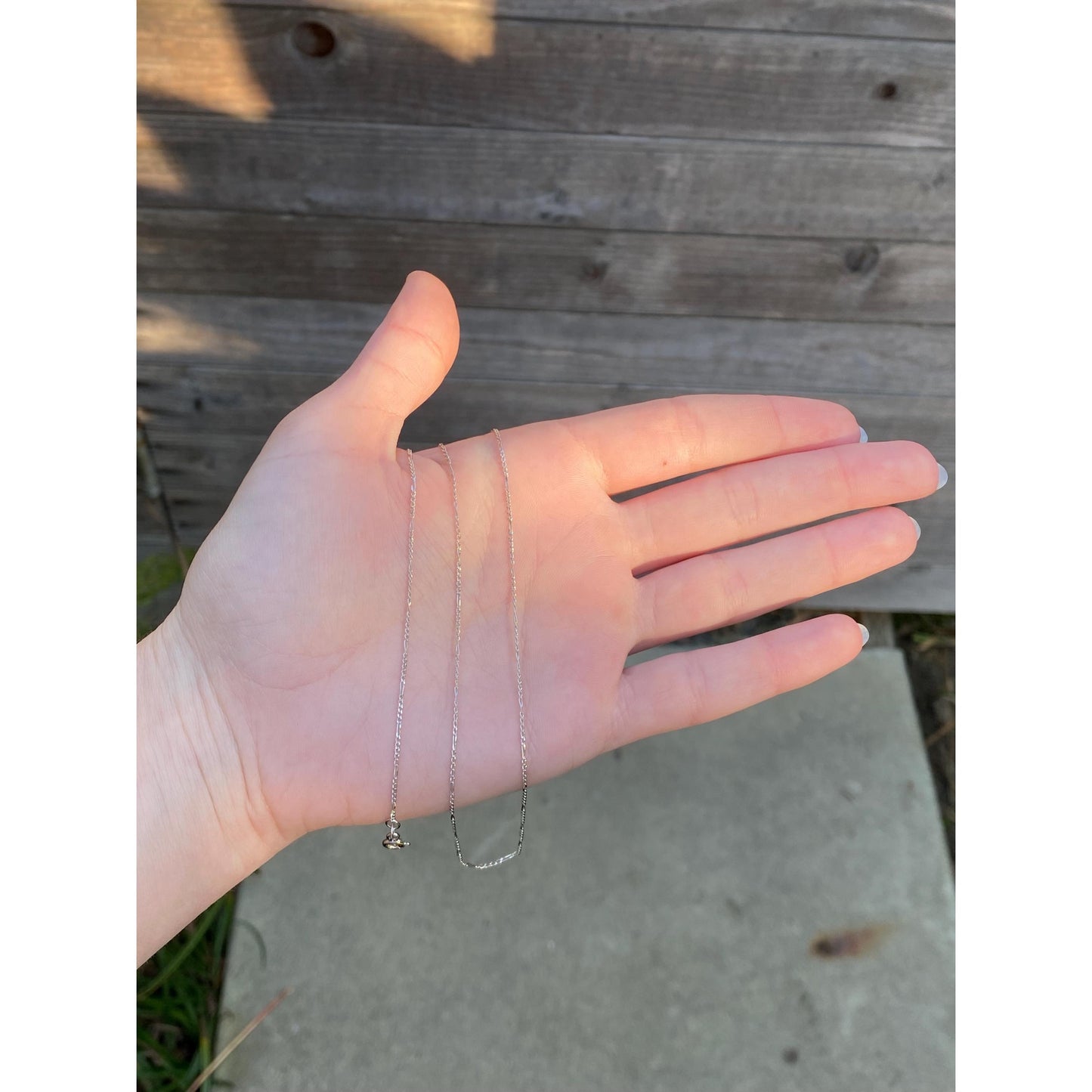 Vintage Solid 14k White Gold Dainty Figaro Chain Necklace - 24.75 inches