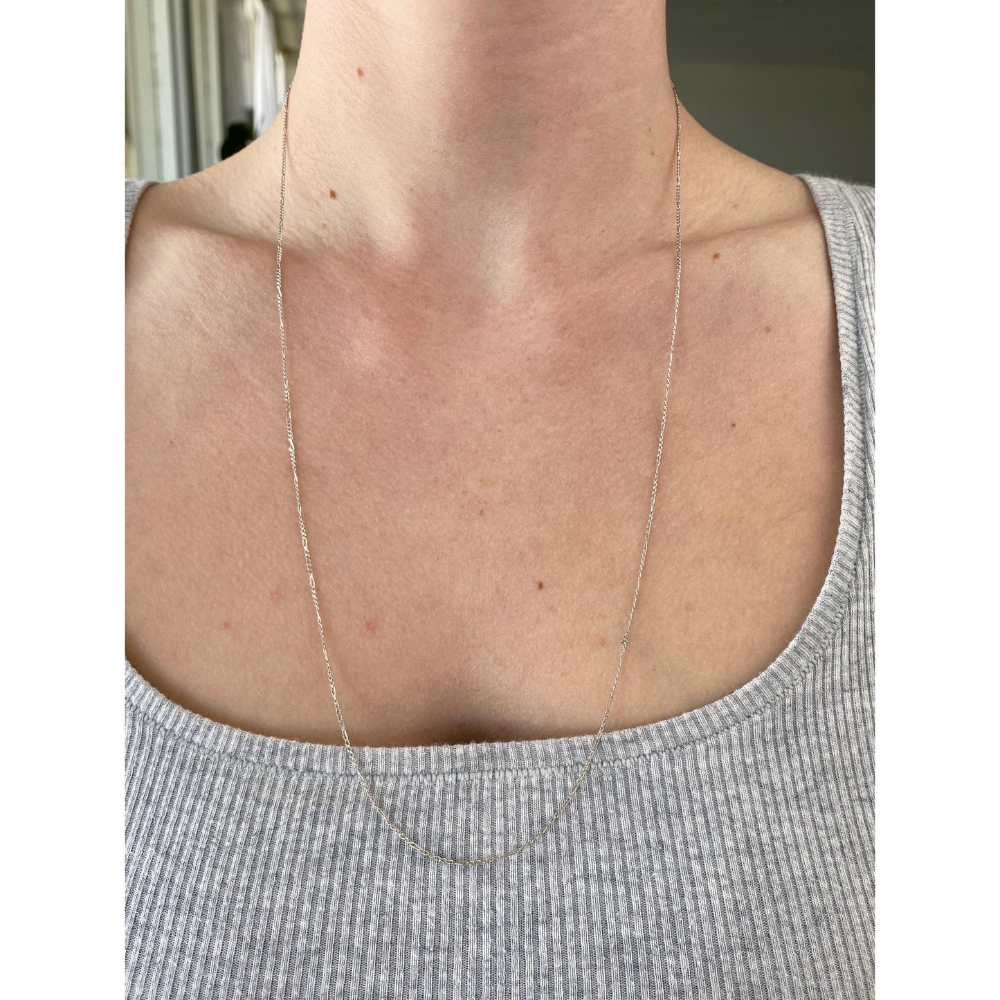 Vintage Solid 14k White Gold Dainty Figaro Chain Necklace - 24.75 inches