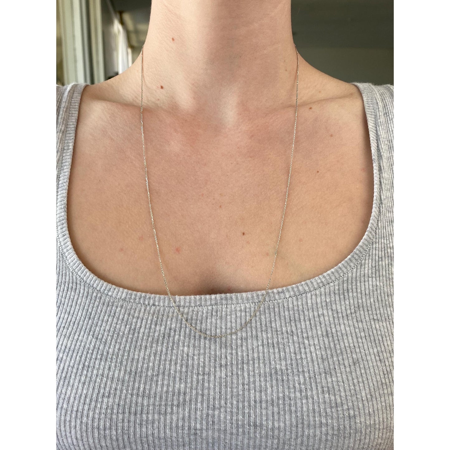Vintage Solid 14k White Gold Dainty Figaro Chain Necklace - 24.75 inches