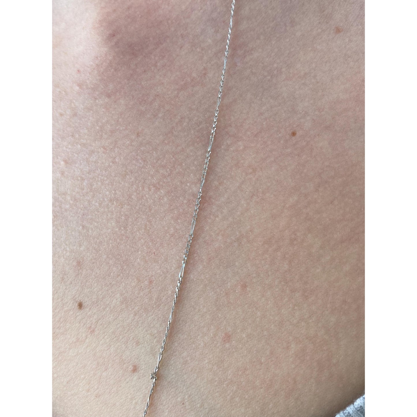 Vintage Solid 14k White Gold Dainty Figaro Chain Necklace - 24.75 inches