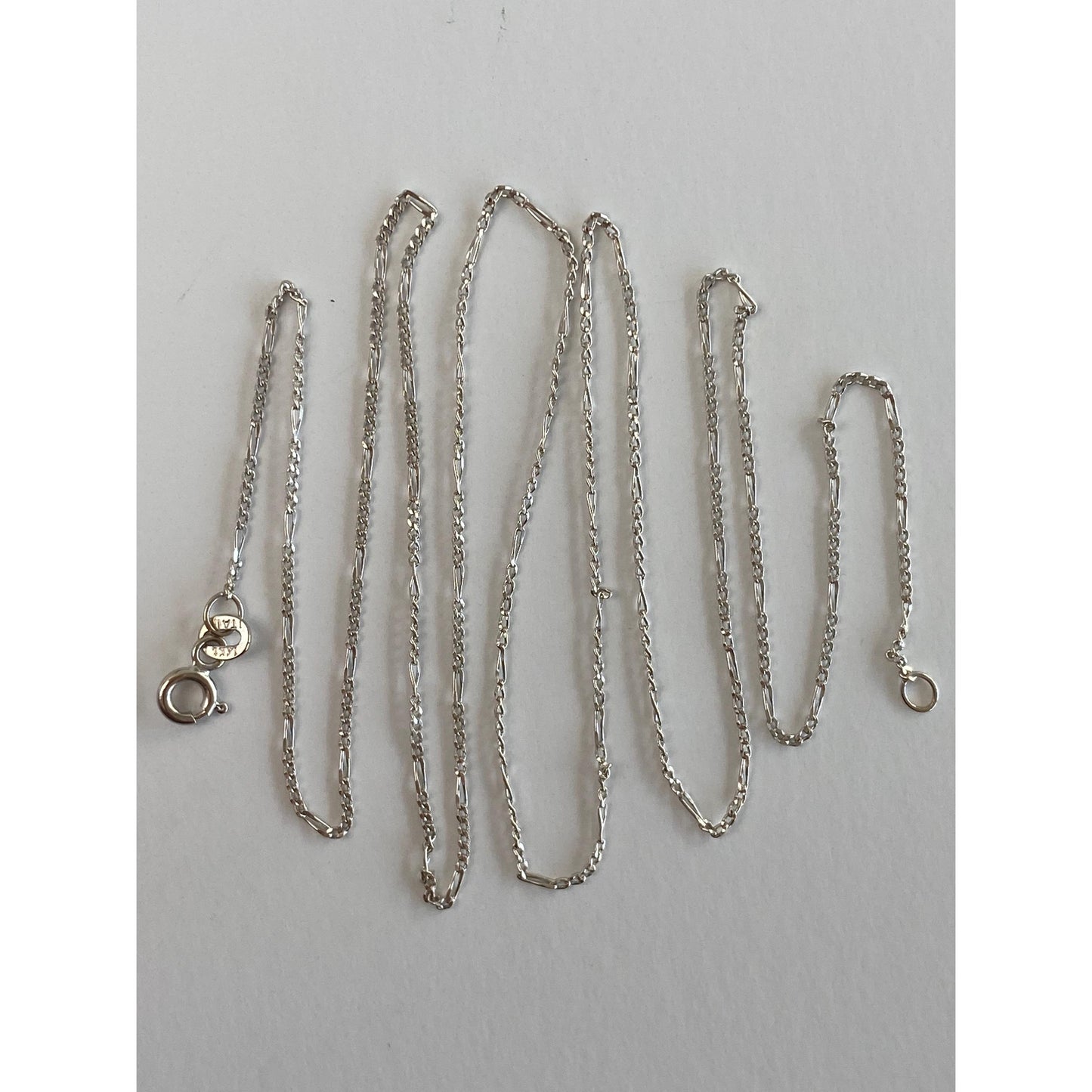 Vintage Solid 14k White Gold Dainty Figaro Chain Necklace - 24.75 inches