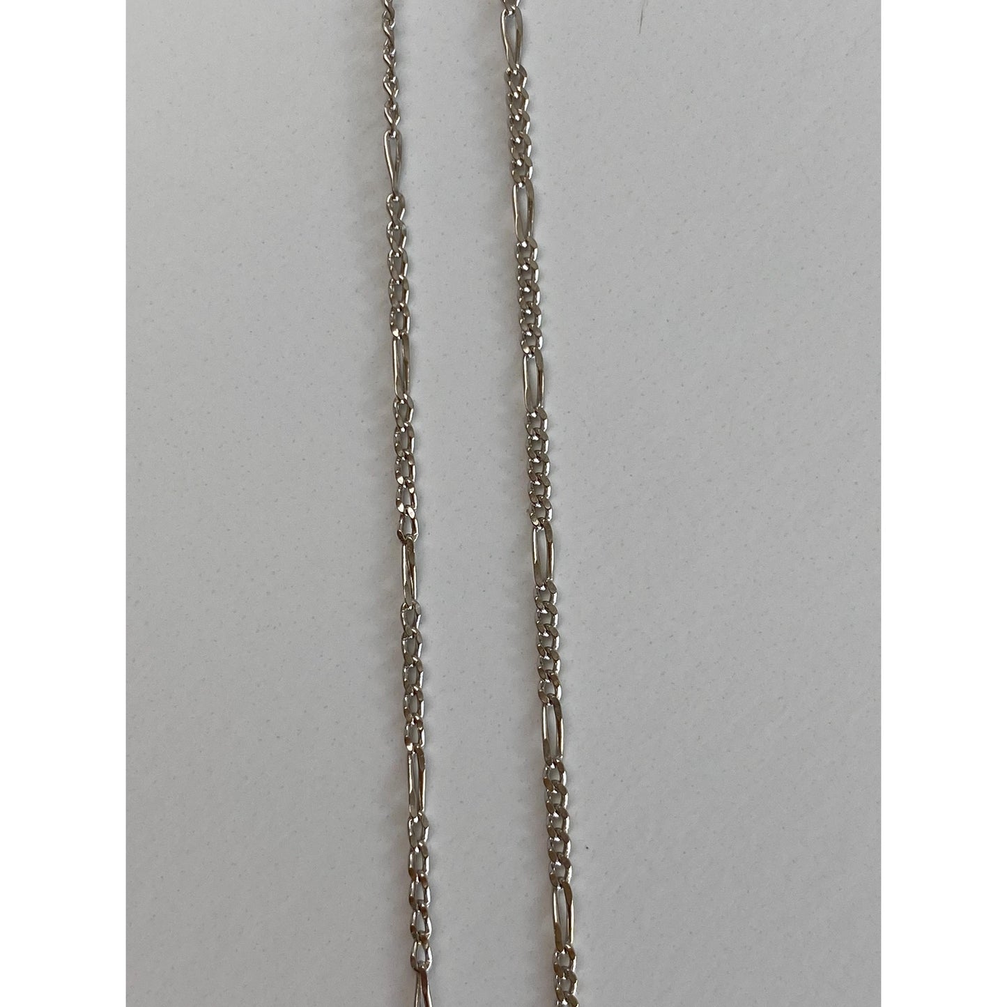 Vintage Solid 14k White Gold Dainty Figaro Chain Necklace - 24.75 inches