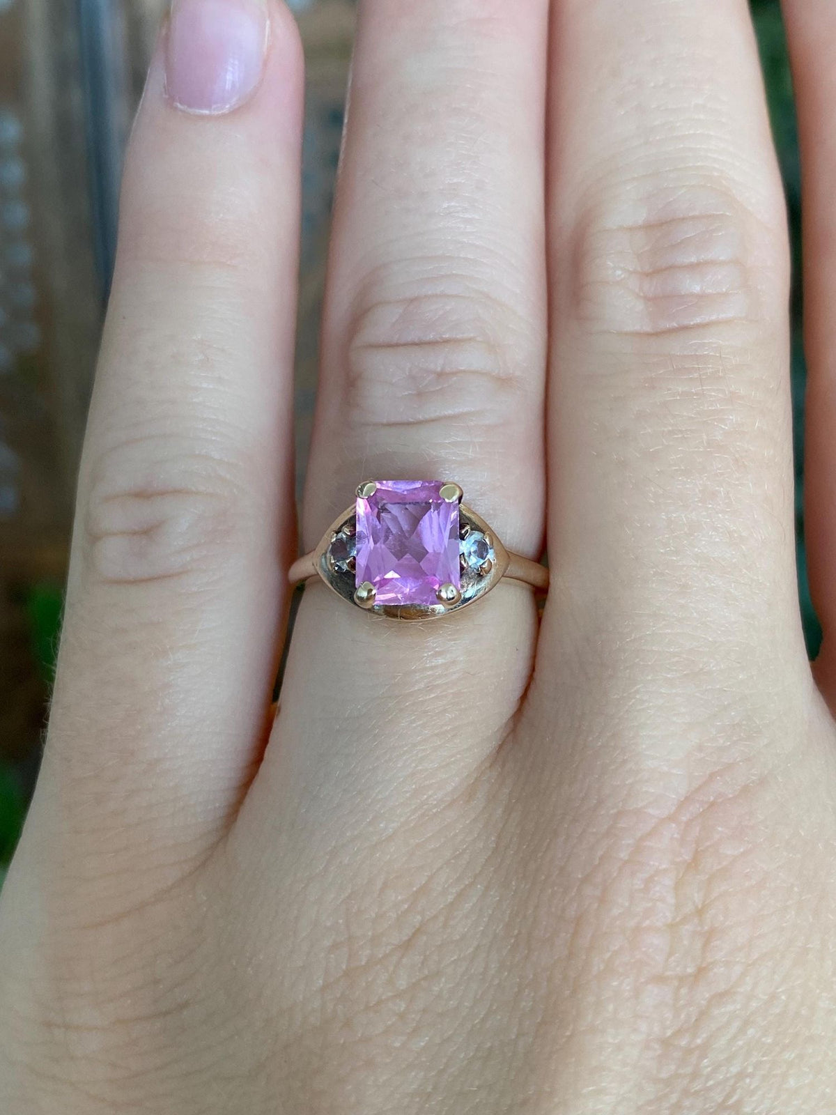 Vintage Solid 10k White Gold Pink Sapphire Clear Spinel Ring - Size 5.5