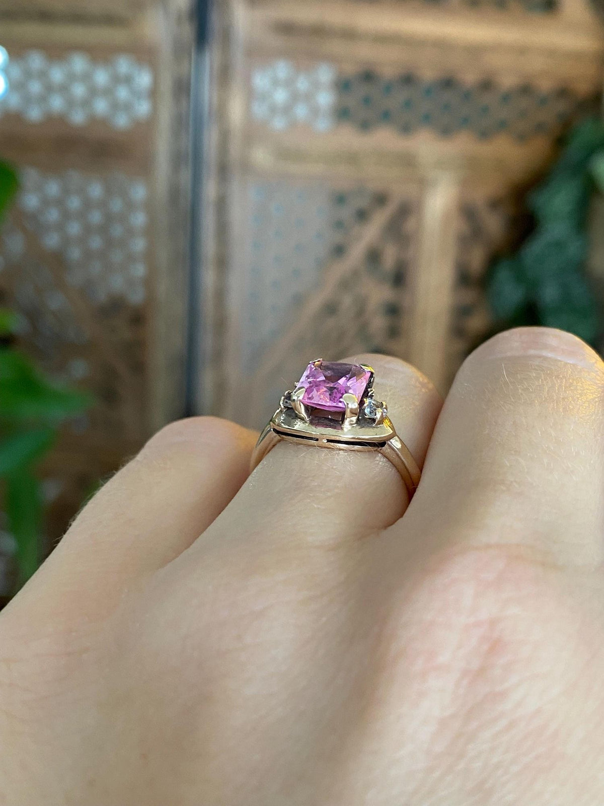 Vintage Solid 10k White Gold Pink Sapphire Clear Spinel Ring - Size 5.5
